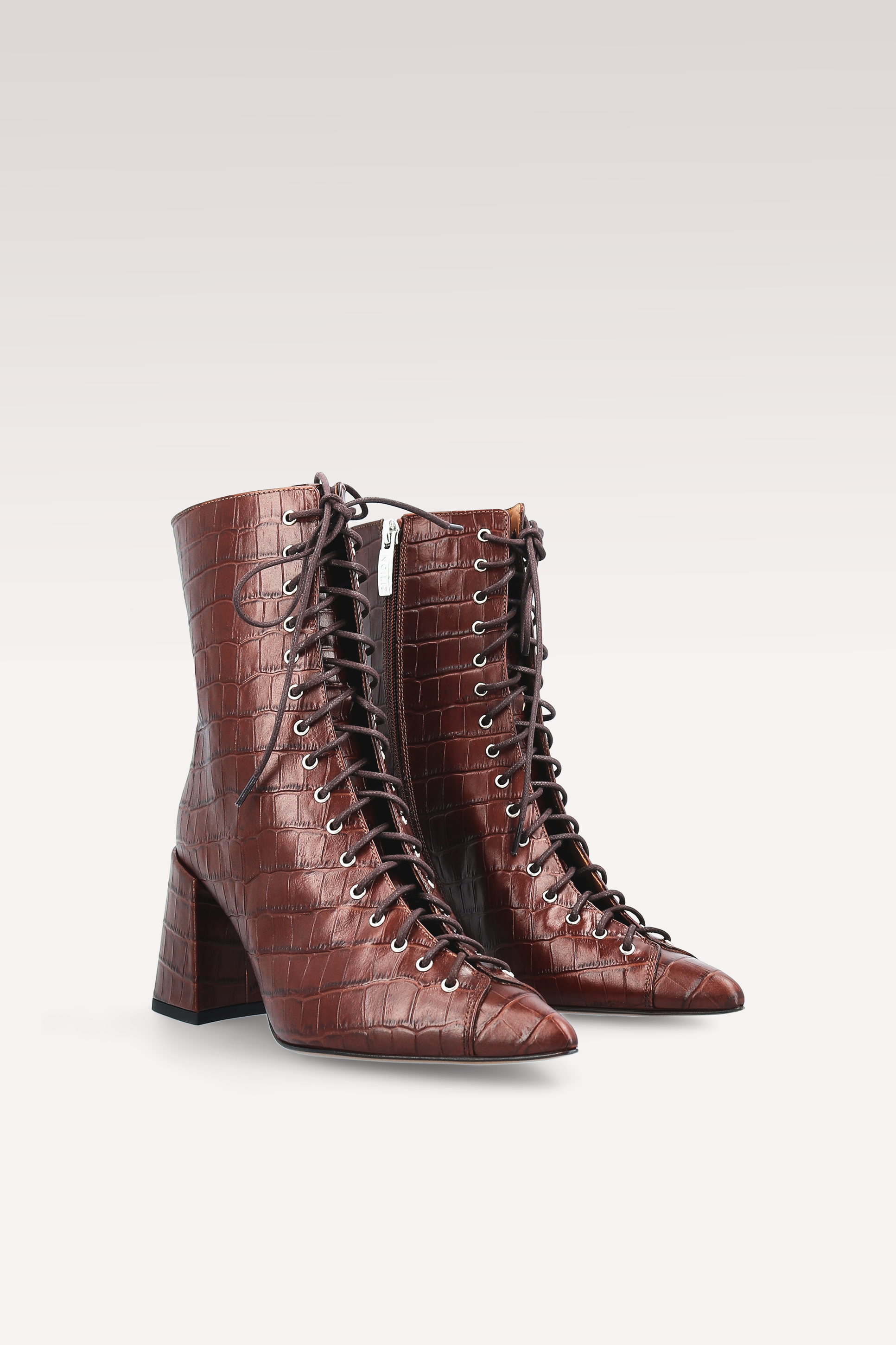 JOLIE 01 BROWN CROCO EMBOSSED LEATHER ANKLE BOOTS