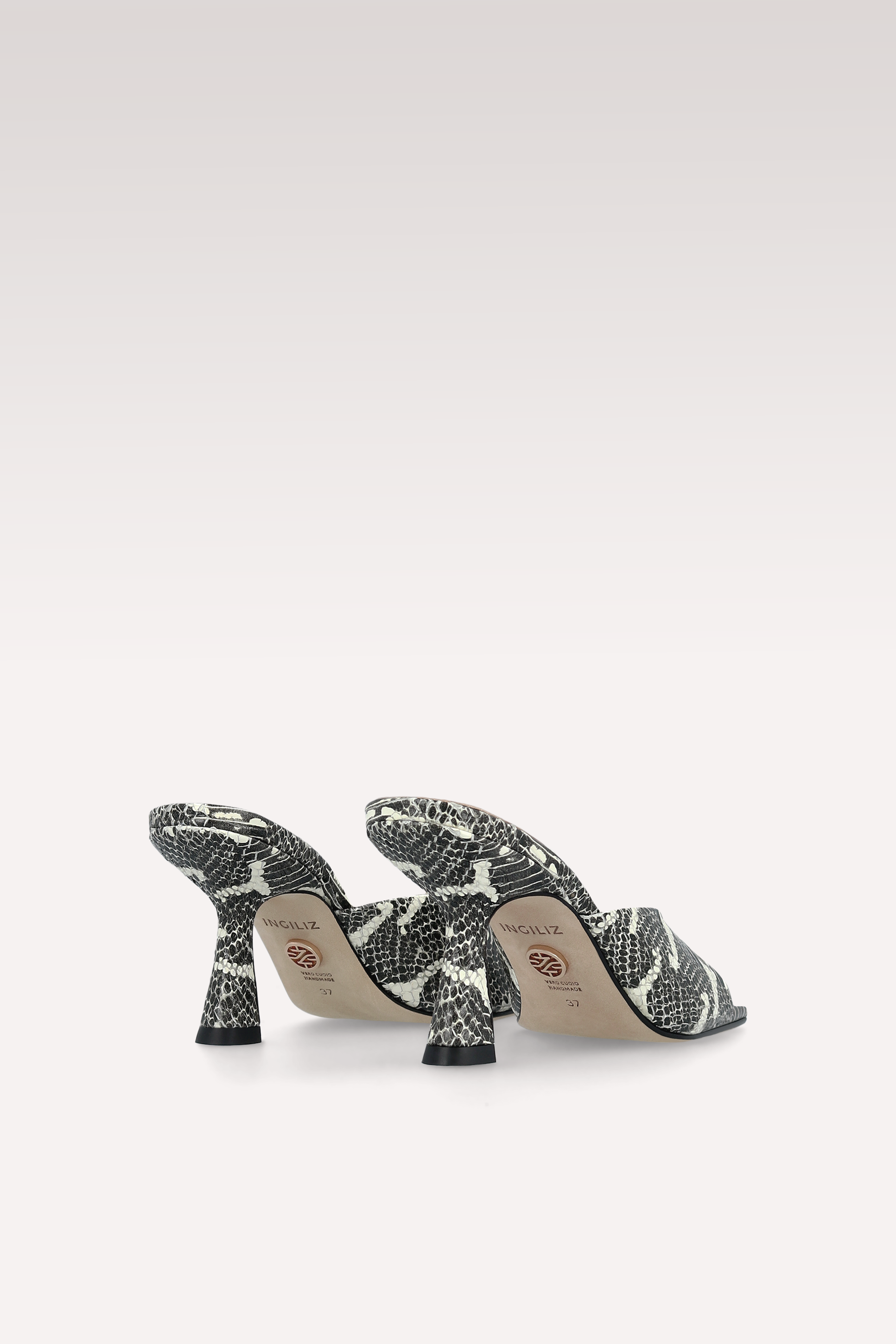 RENY BLACK AND WHITE PYTHON PRINTED LEATHER MULES