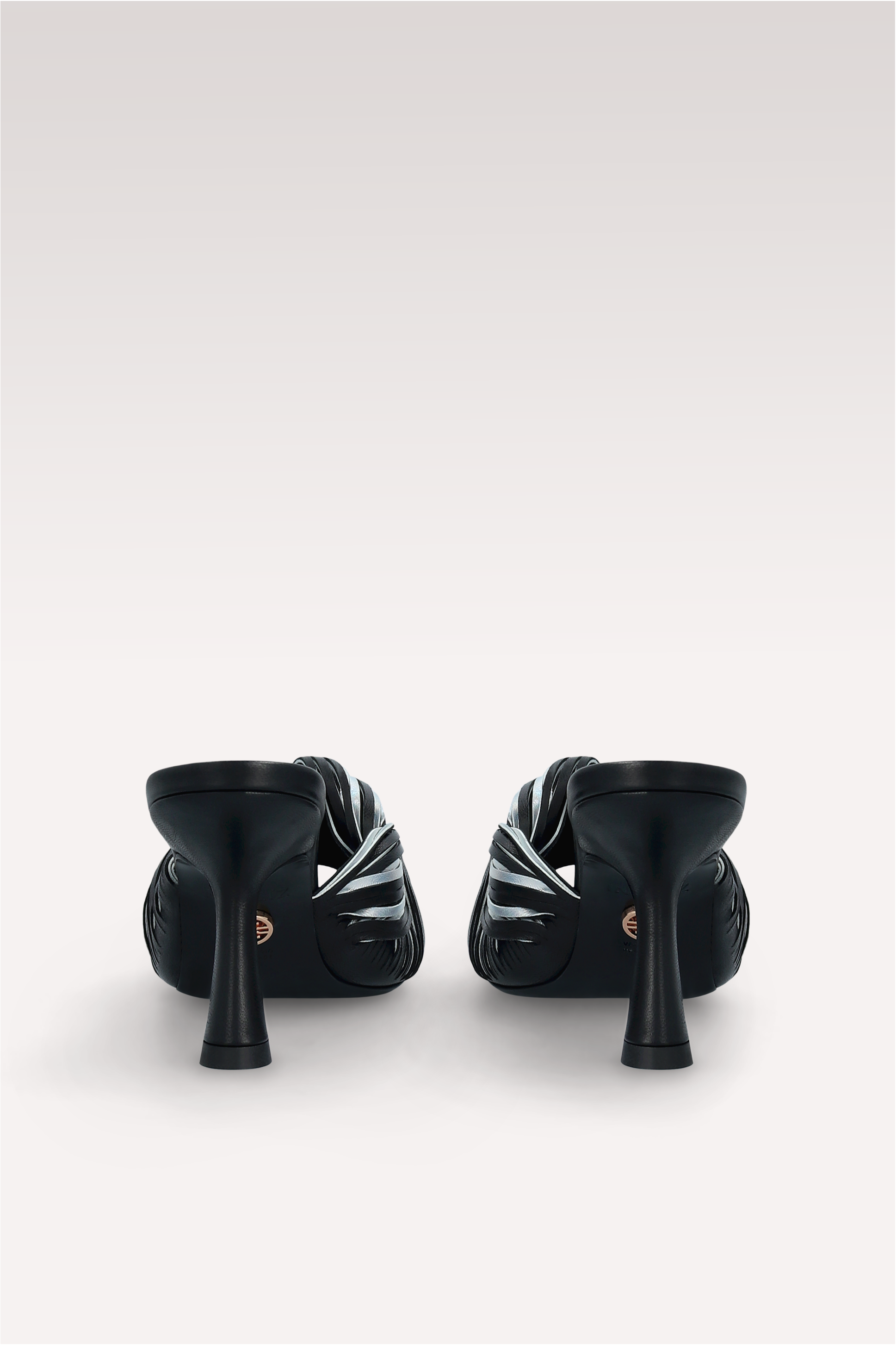 REESE BLACK NAPPA AND SILVER METALLIC LEATHER MULES