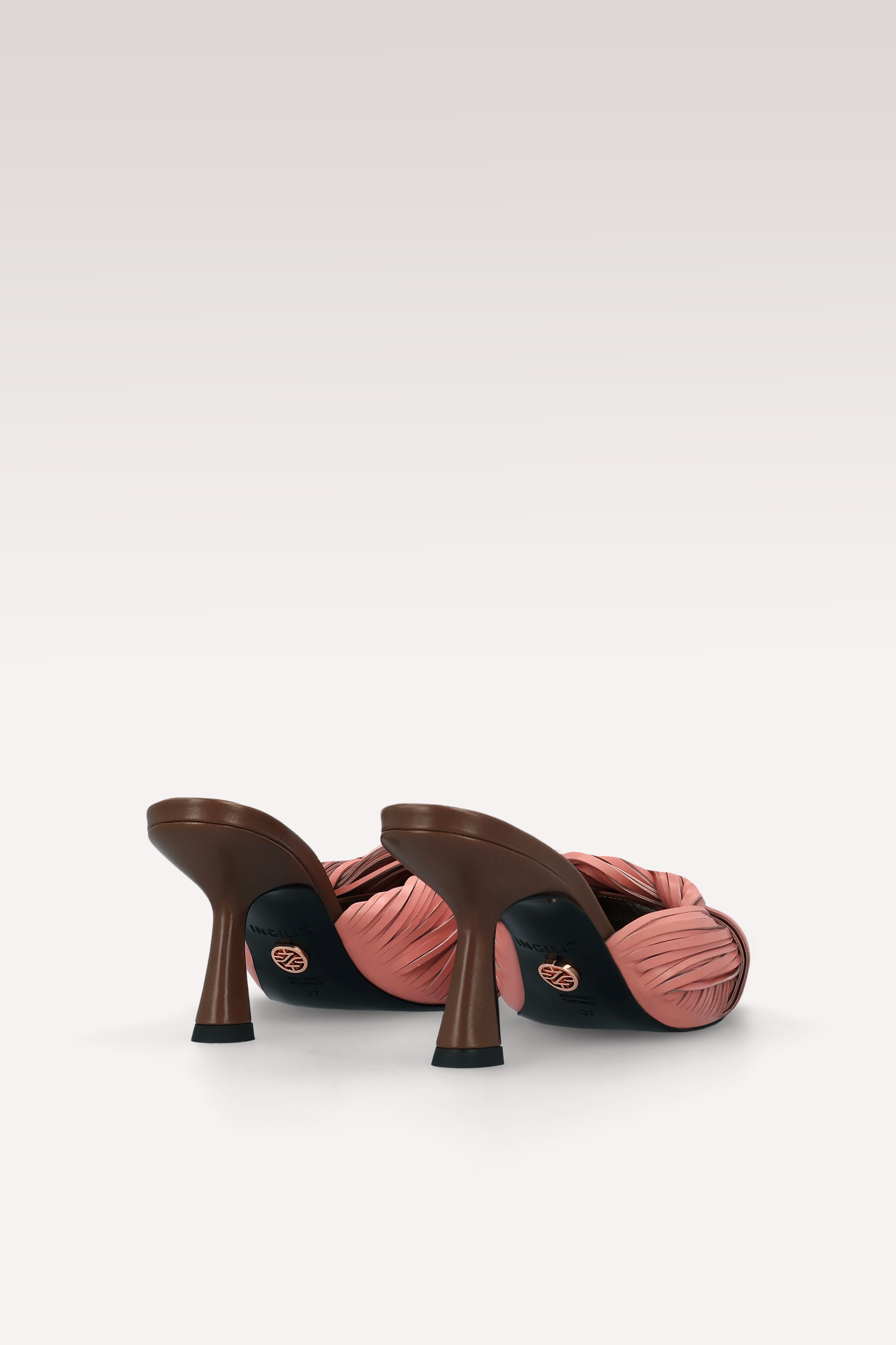 REESE DUSTY ROSE PINK AND CHOCOLATE BROWN LEATHER MULES