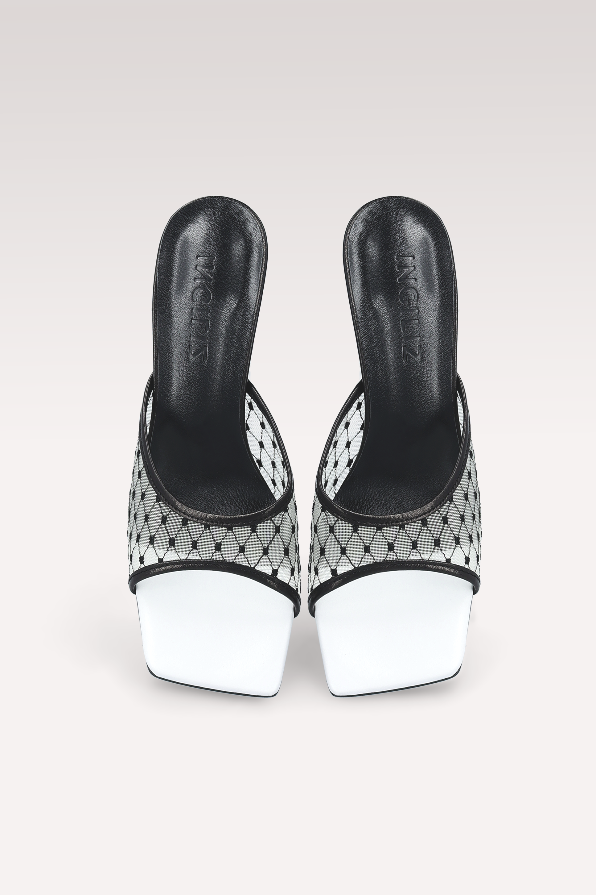 CIABATTE REY IN PELLE BIANCA E NERA E RETE DI DIAMANTI