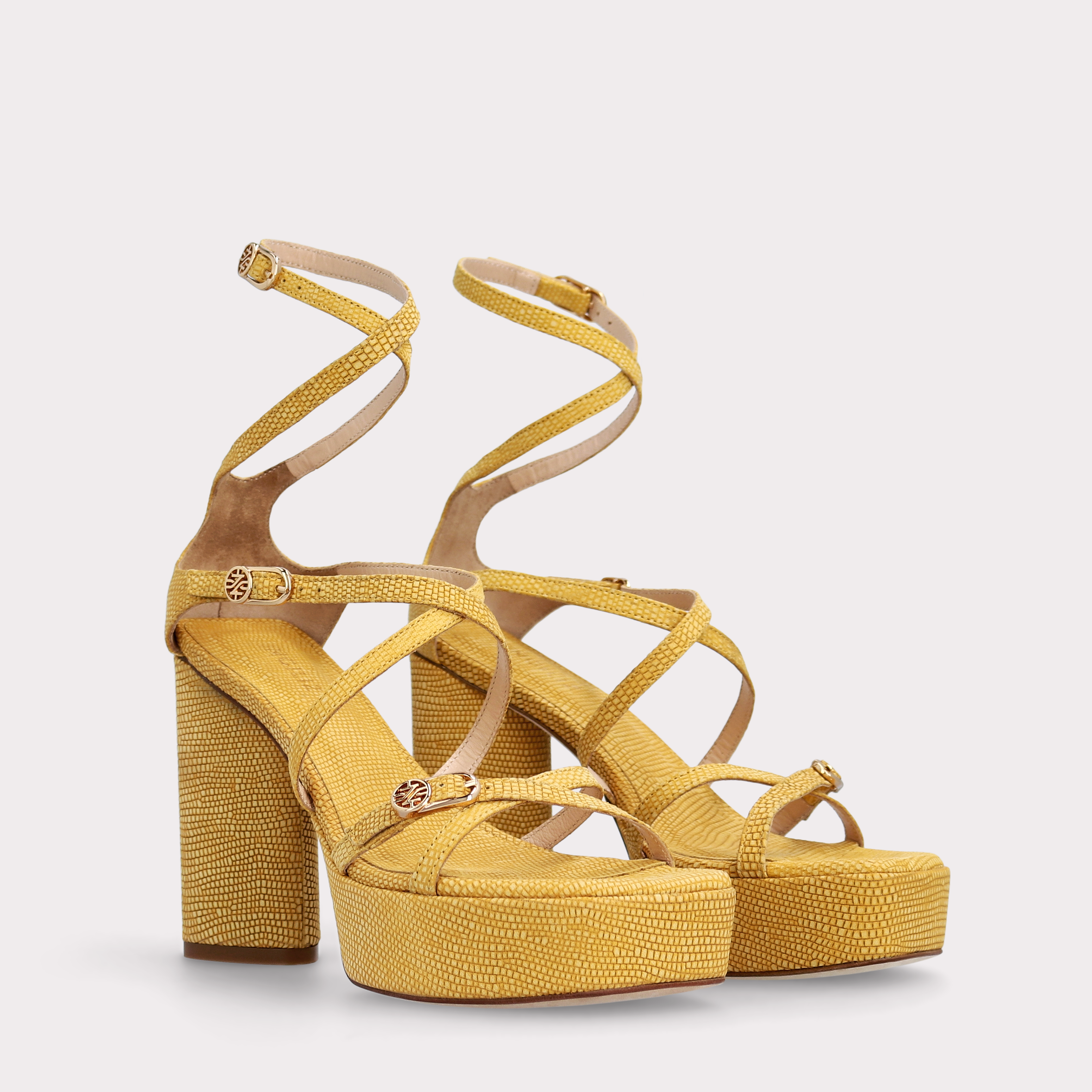 Platform Textured-Leather Sandals Emma Yellow