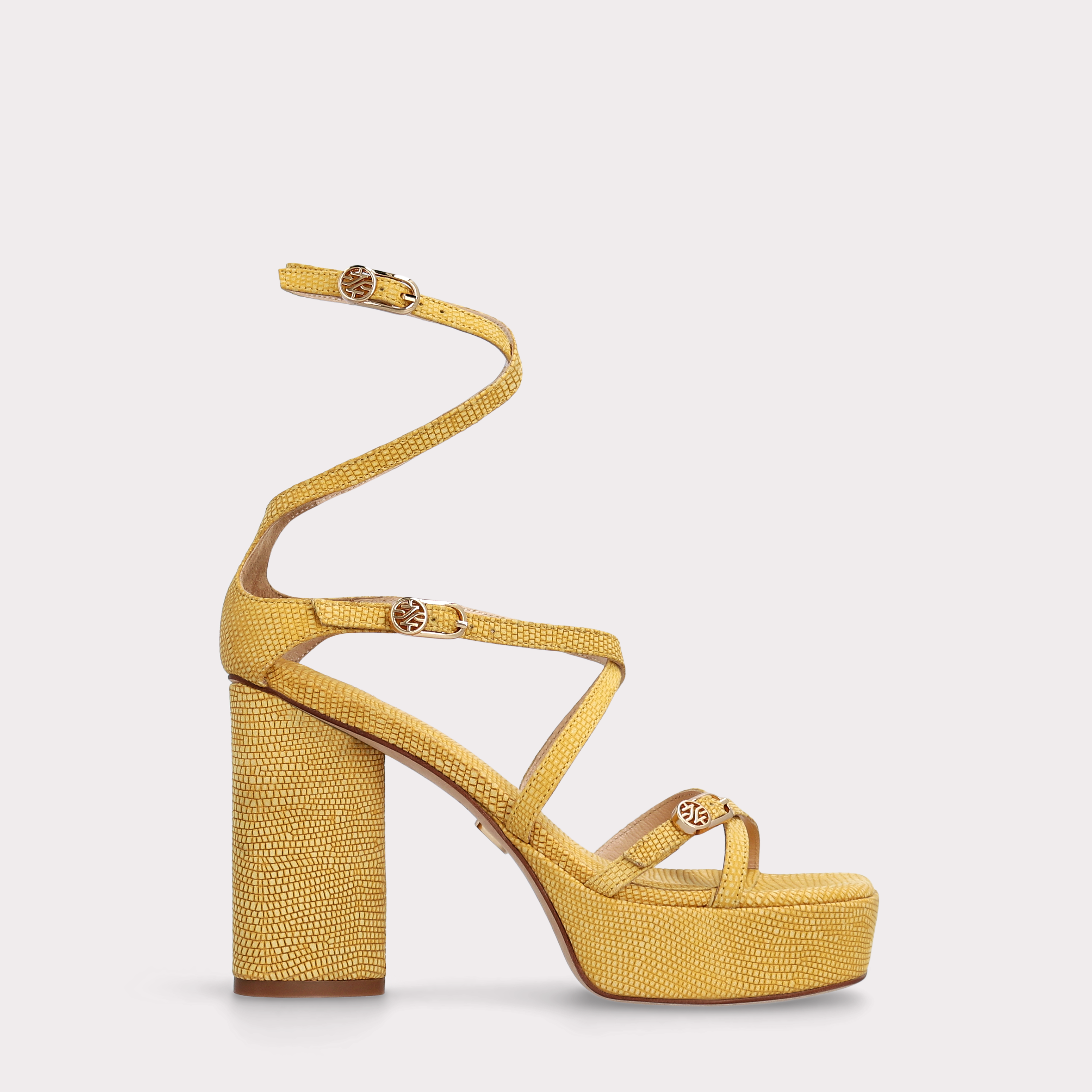Platform Textured-Leather Sandals Emma Yellow