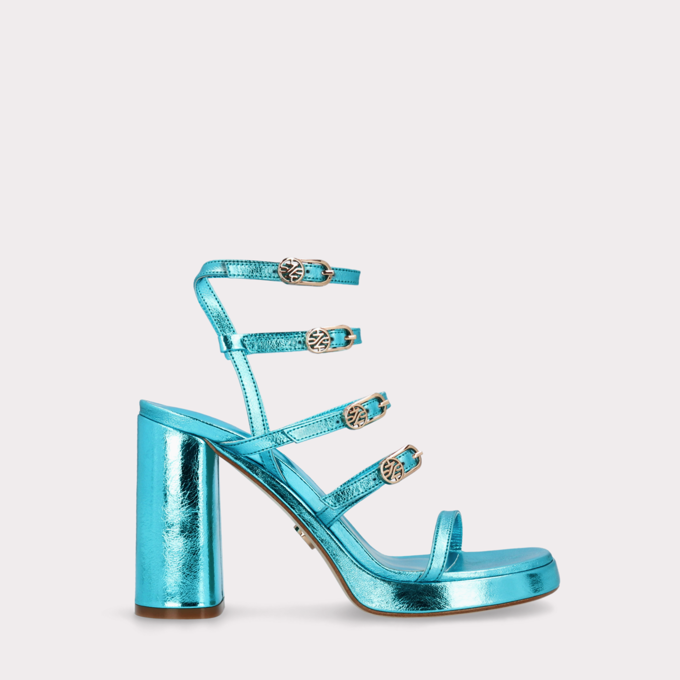 RITA AQUAMARINE METALLIC LEATHER PLATFORM SANDALS