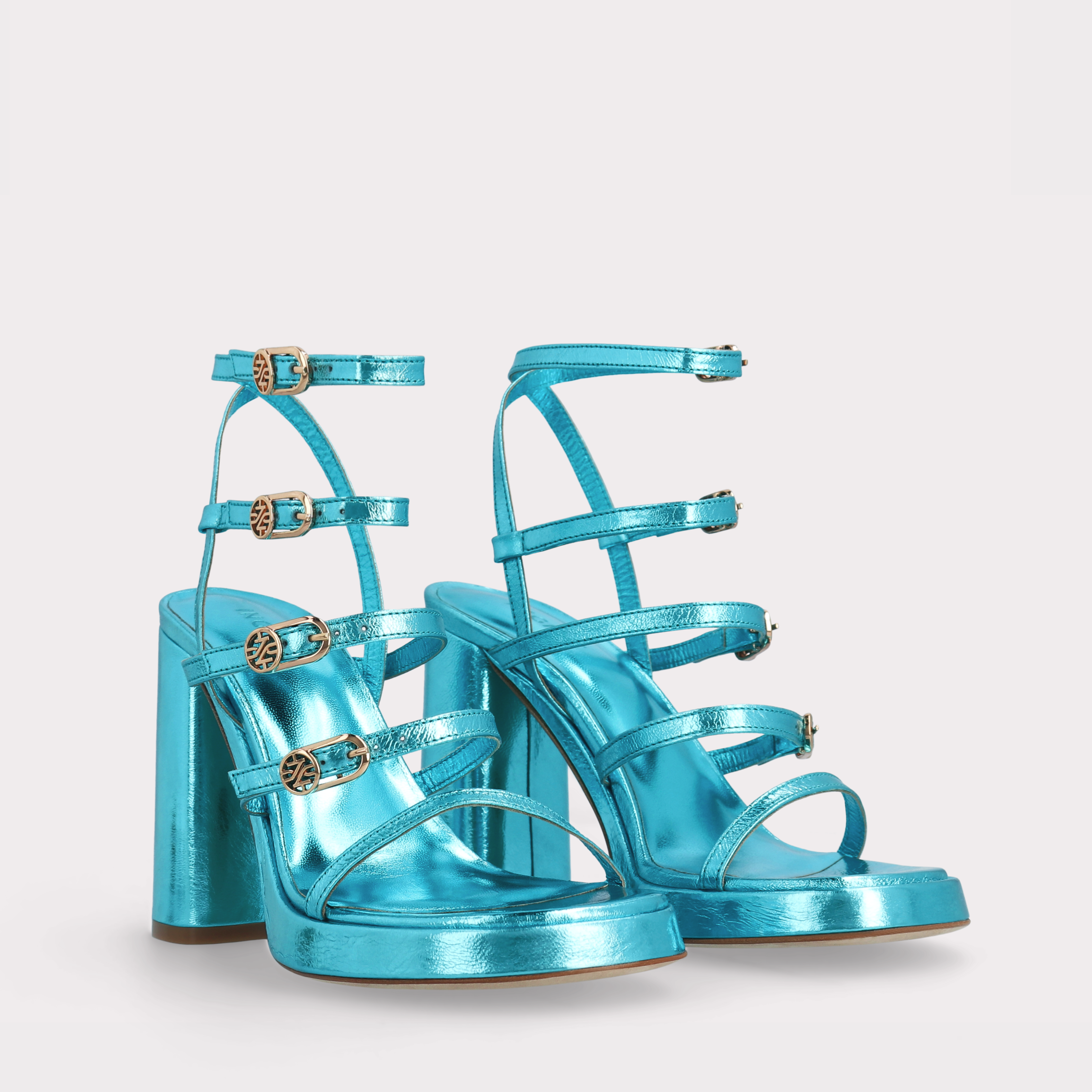 RITA AQUAMARINE METALLIC LEATHER PLATFORM SANDALS