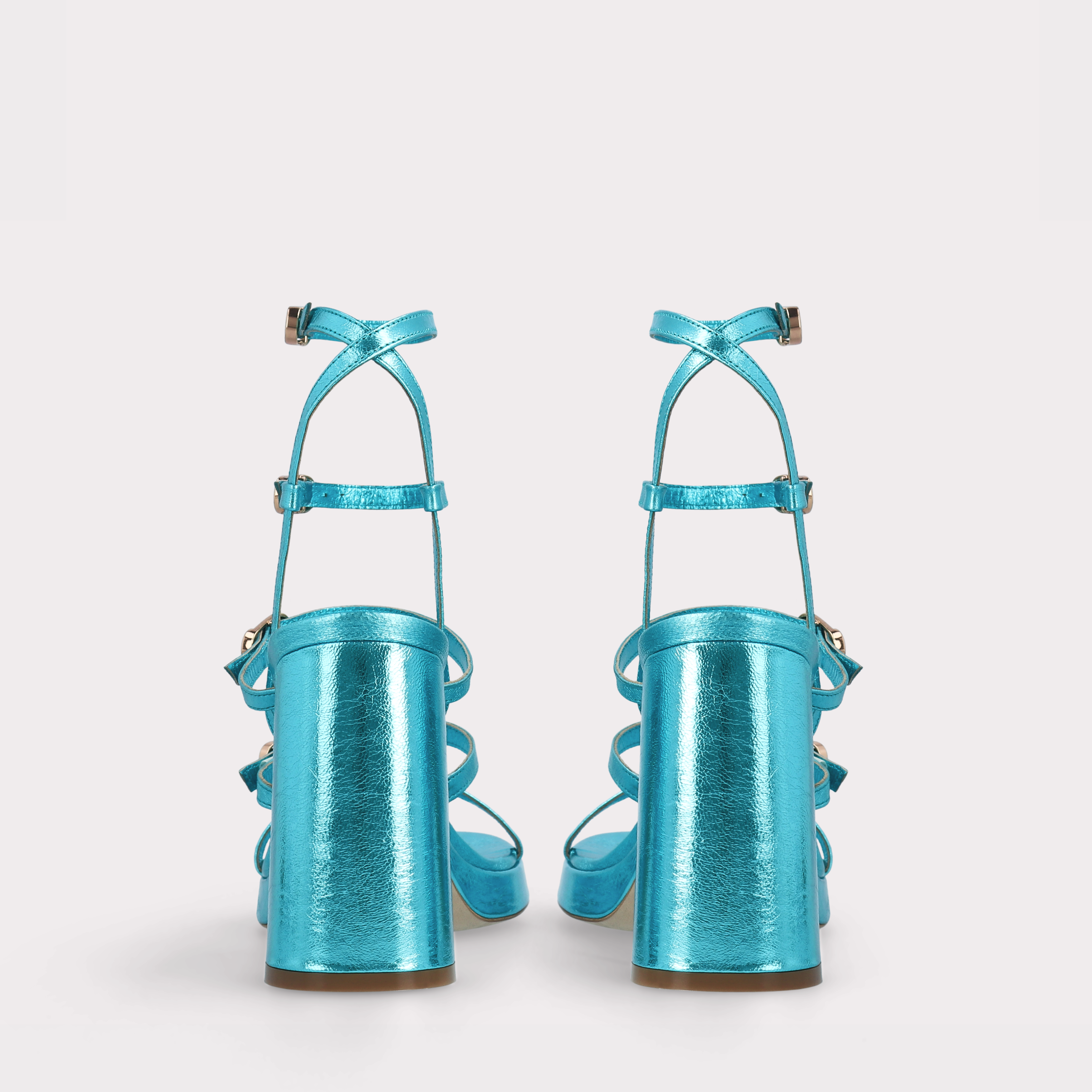 RITA AQUAMARINE METALLIC LEATHER PLATFORM SANDALS