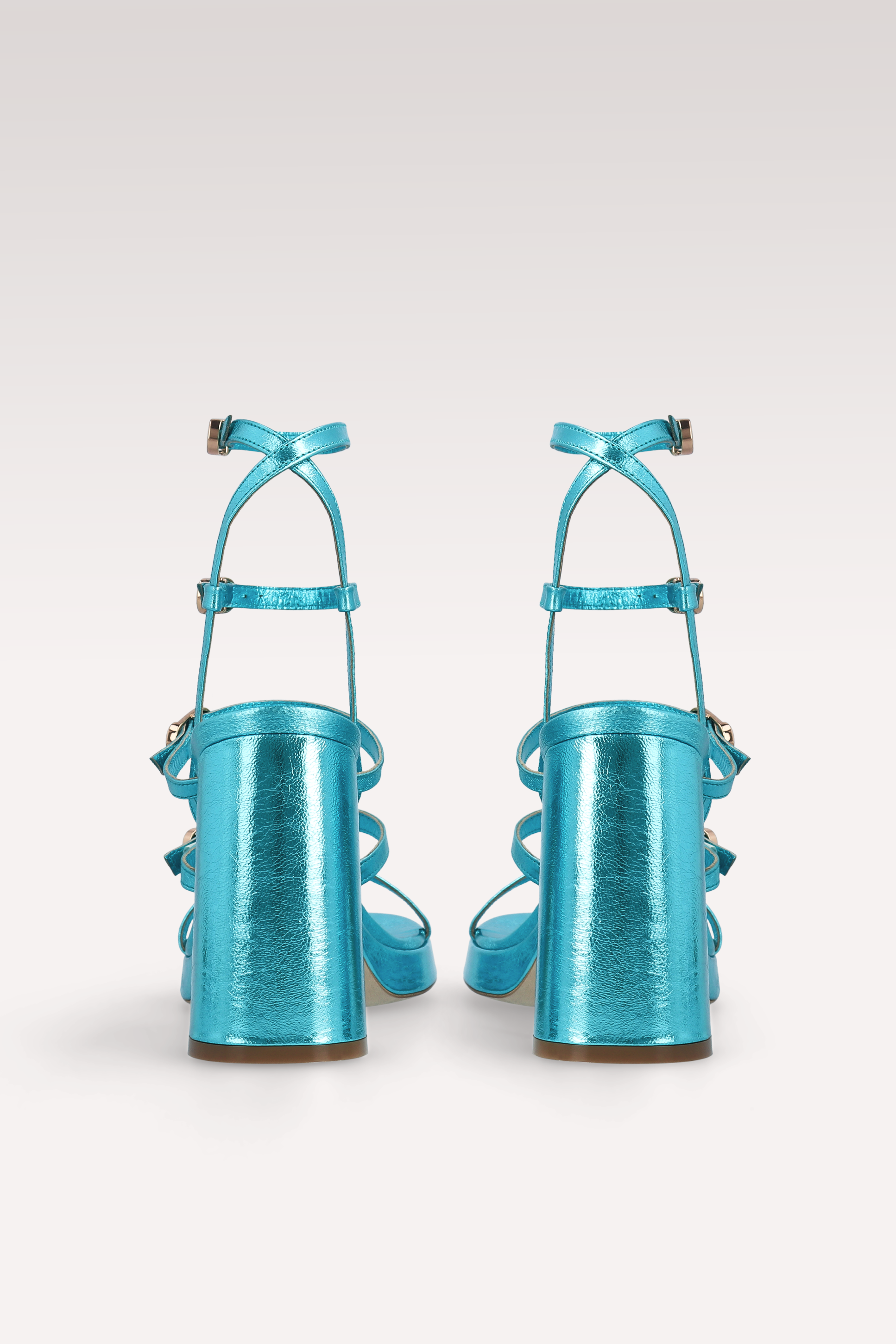 RITA AQUAMARINE METALLIC LEATHER PLATFORM SANDALS