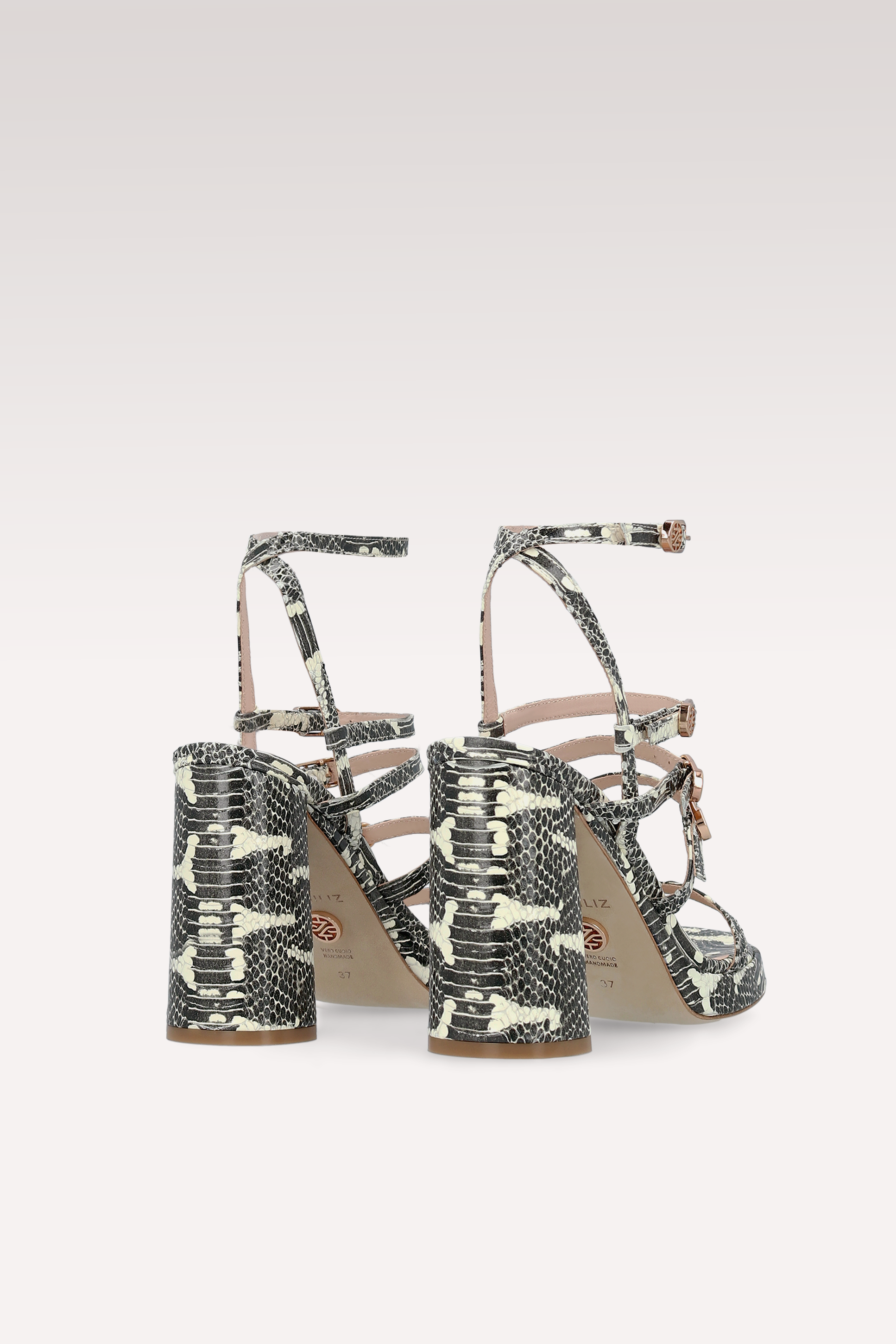 RITA BLACK AND WHITE PYTHON PRINTED LEATHER SANDALS