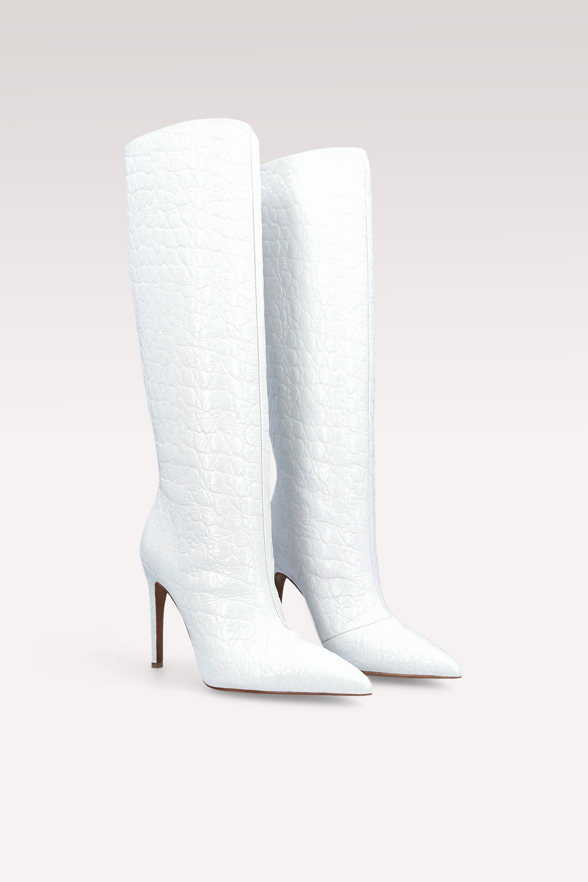 ANASTASIA 02 WHITE CROCO EMBOSSED LEATHER BOOTS