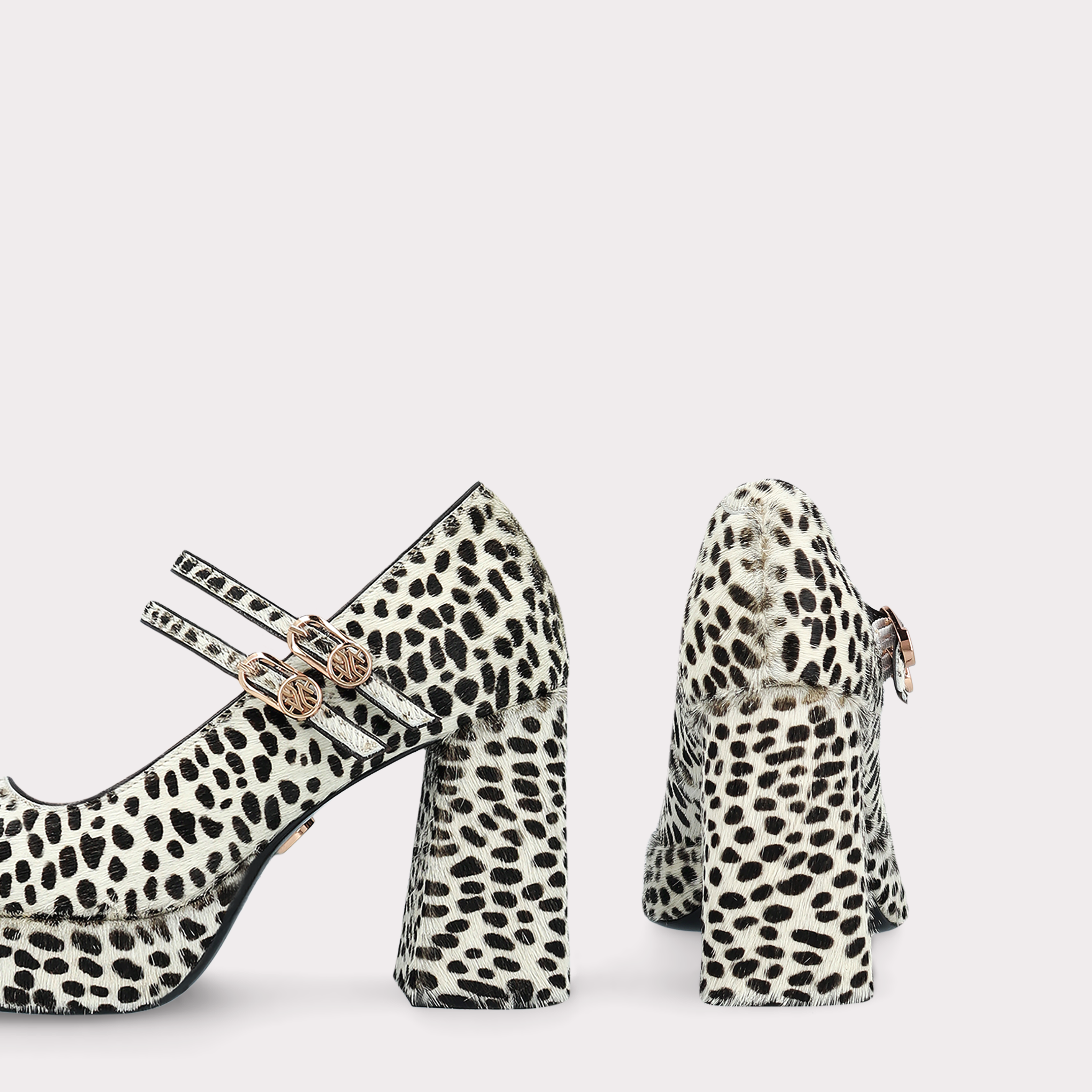 CINDY BEBE 01 WHITE LEOPARD PRINT CALF HAIR PUMPS