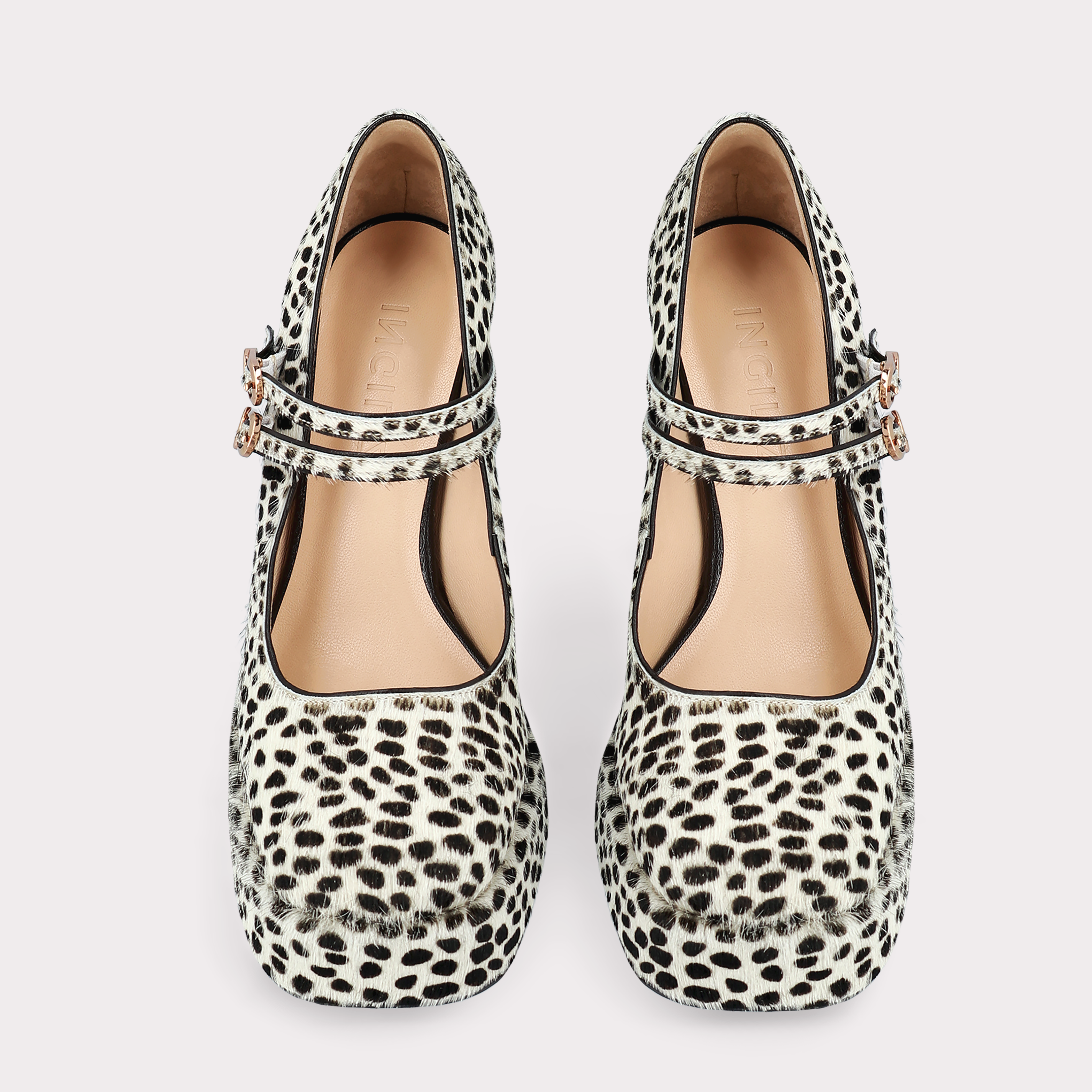 CINDY BEBE 01 WHITE LEOPARD PRINT CALF HAIR PUMPS