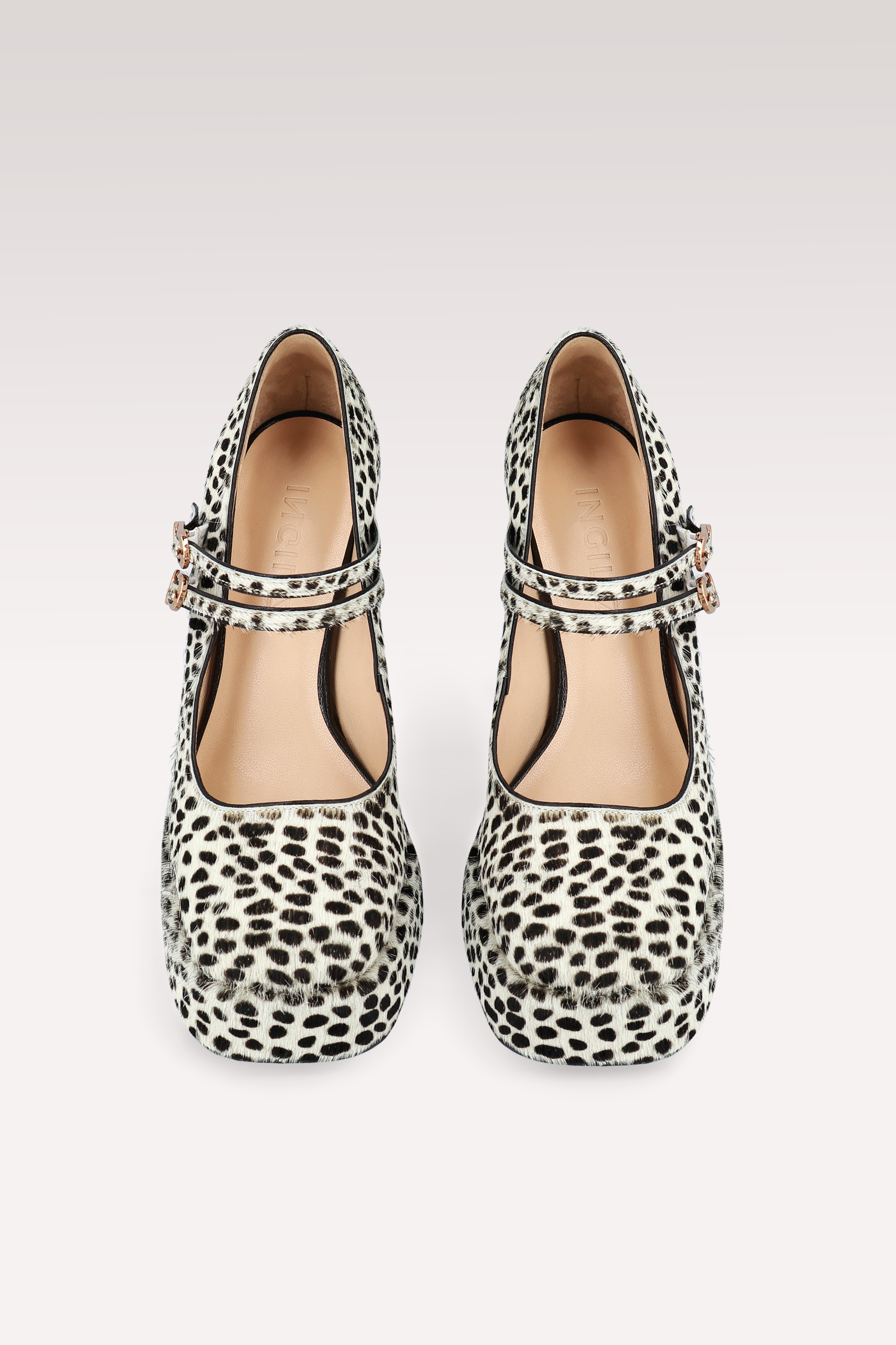 CINDY BEBE 01 WHITE LEOPARD PRINT CALF HAIR PUMPS
