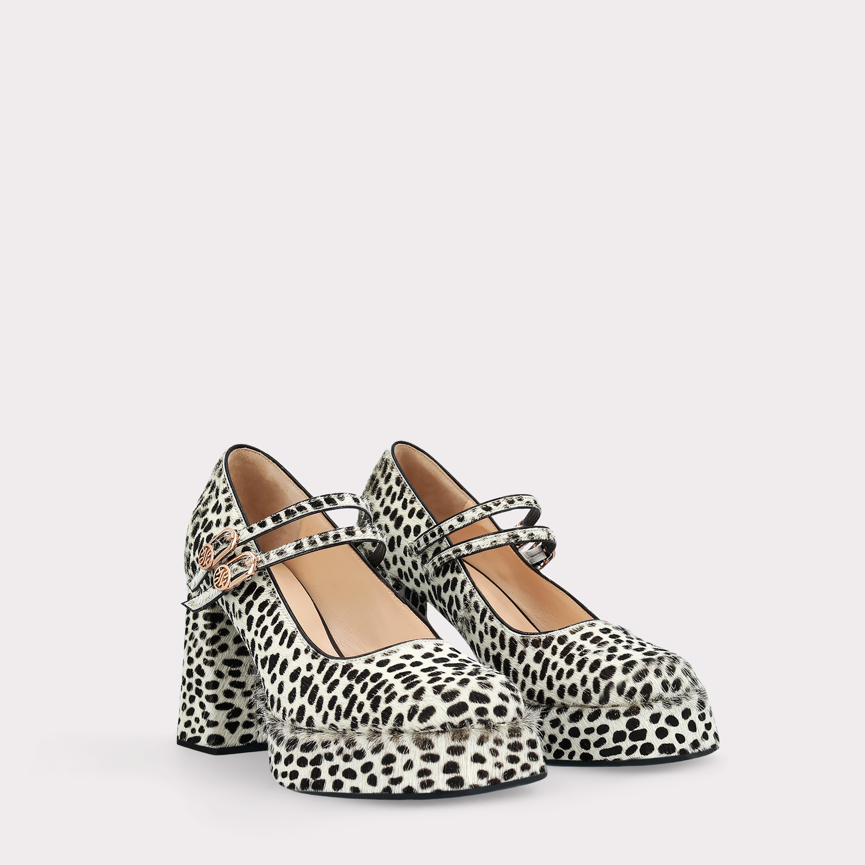 CINDY BEBE 01 WHITE LEOPARD PRINT CALF HAIR PUMPS