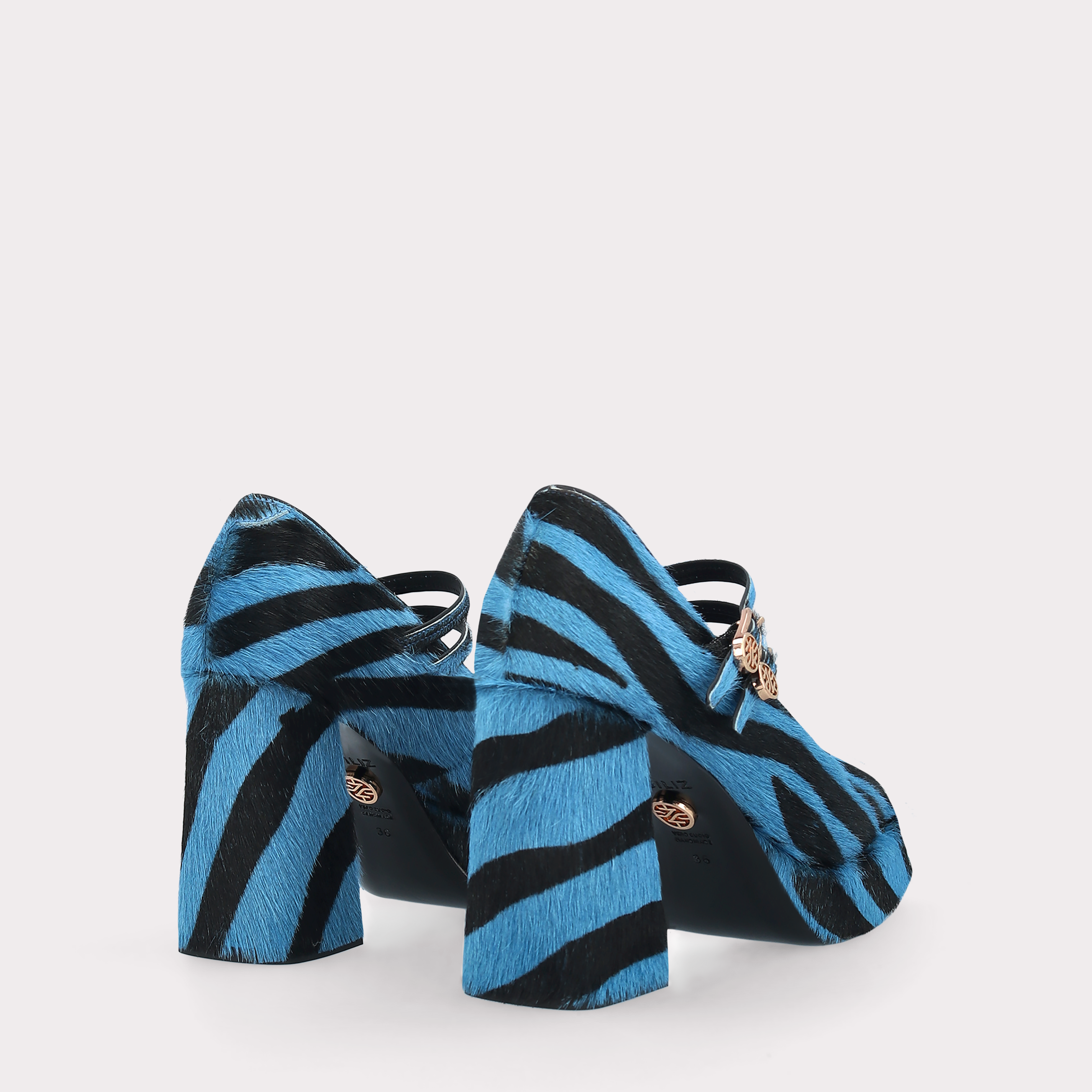 CINDY BEBE TWO 01 BLUE ZEBRA PRINT CALF HAIR PUMPS