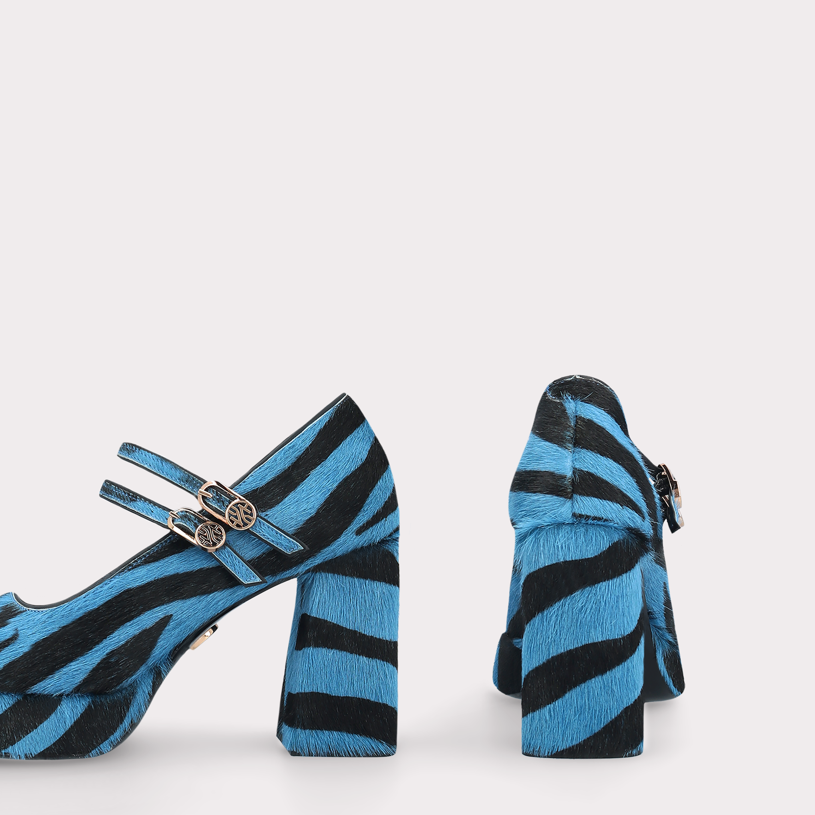 CINDY BEBE TWO 01 BLUE ZEBRA PRINT CALF HAIR PUMPS