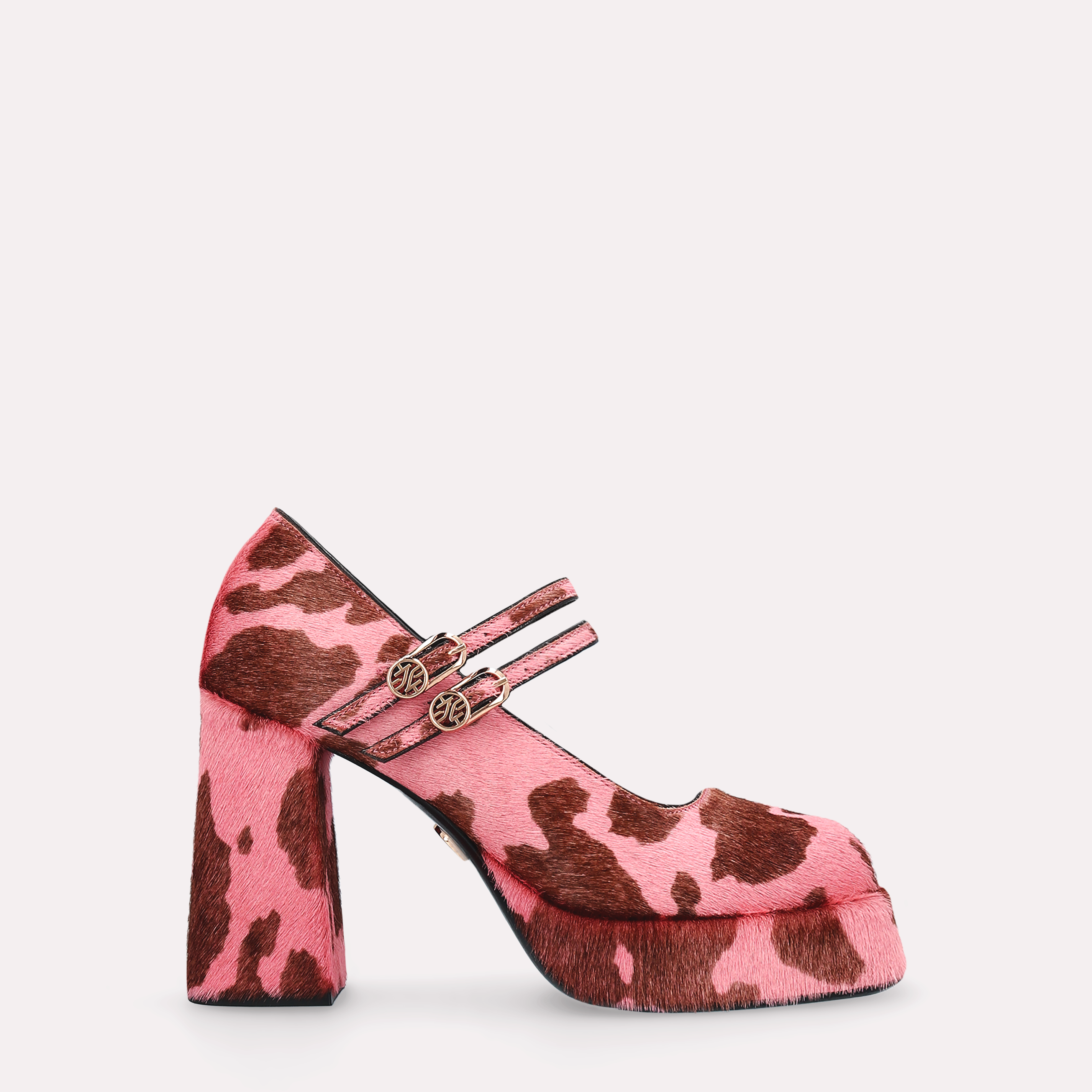 CINDY BEBE 01 PINK COW FUR LEATHER PLATFORM PUMPS