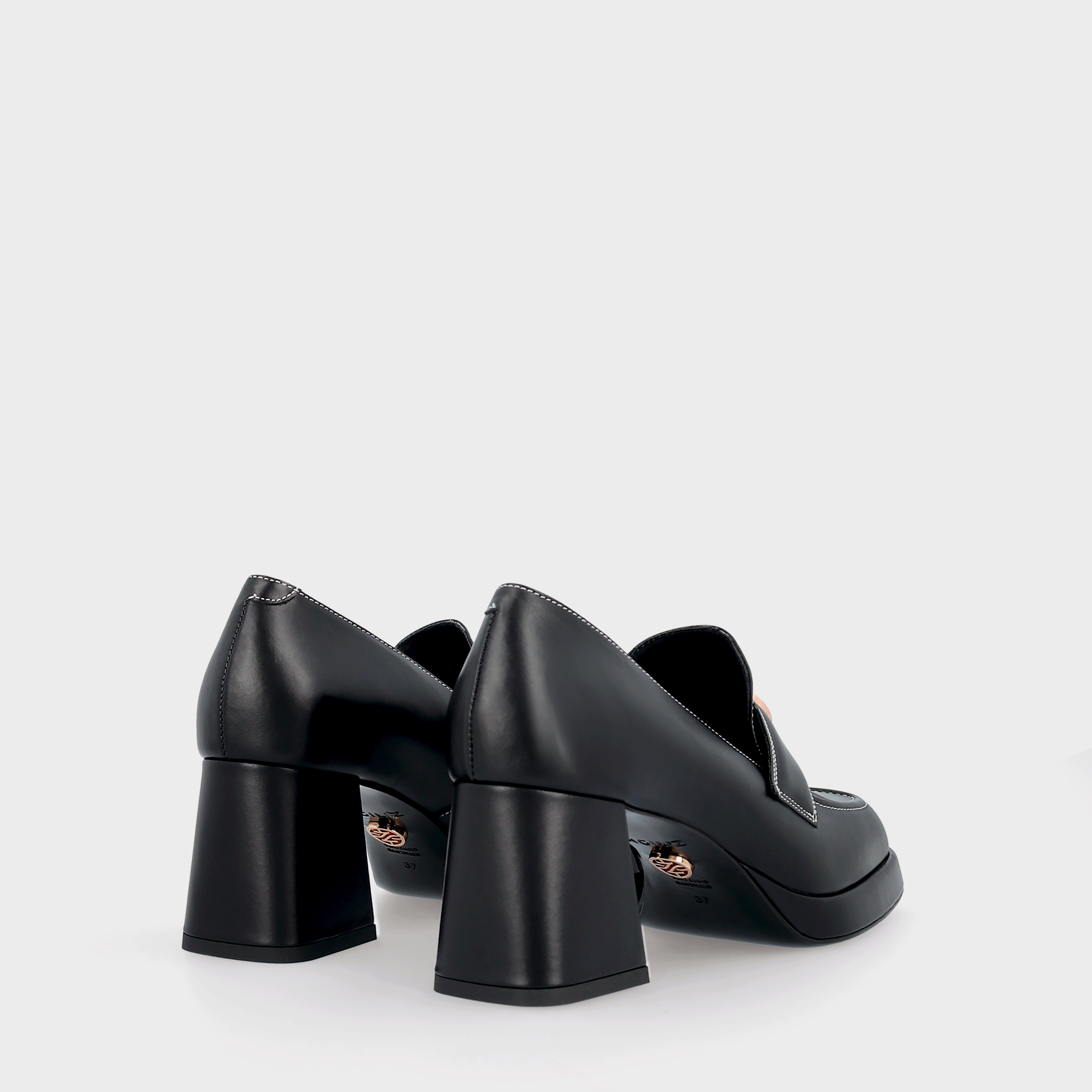 CONNIE MOK 02 BLACK STITCH LEATHER PLATFORM PUMPS