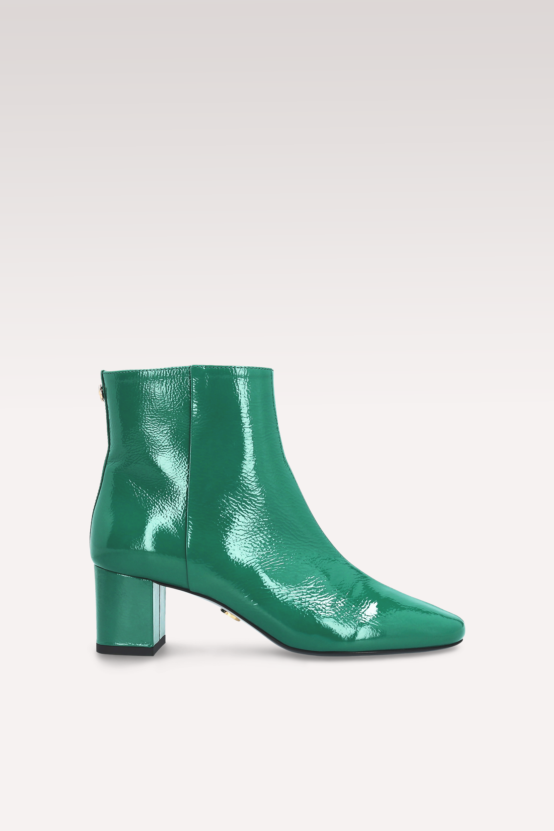 DELMA ZIP 02 GREEN CRUSHED PATENT LEATHER ANKLE BOOTS