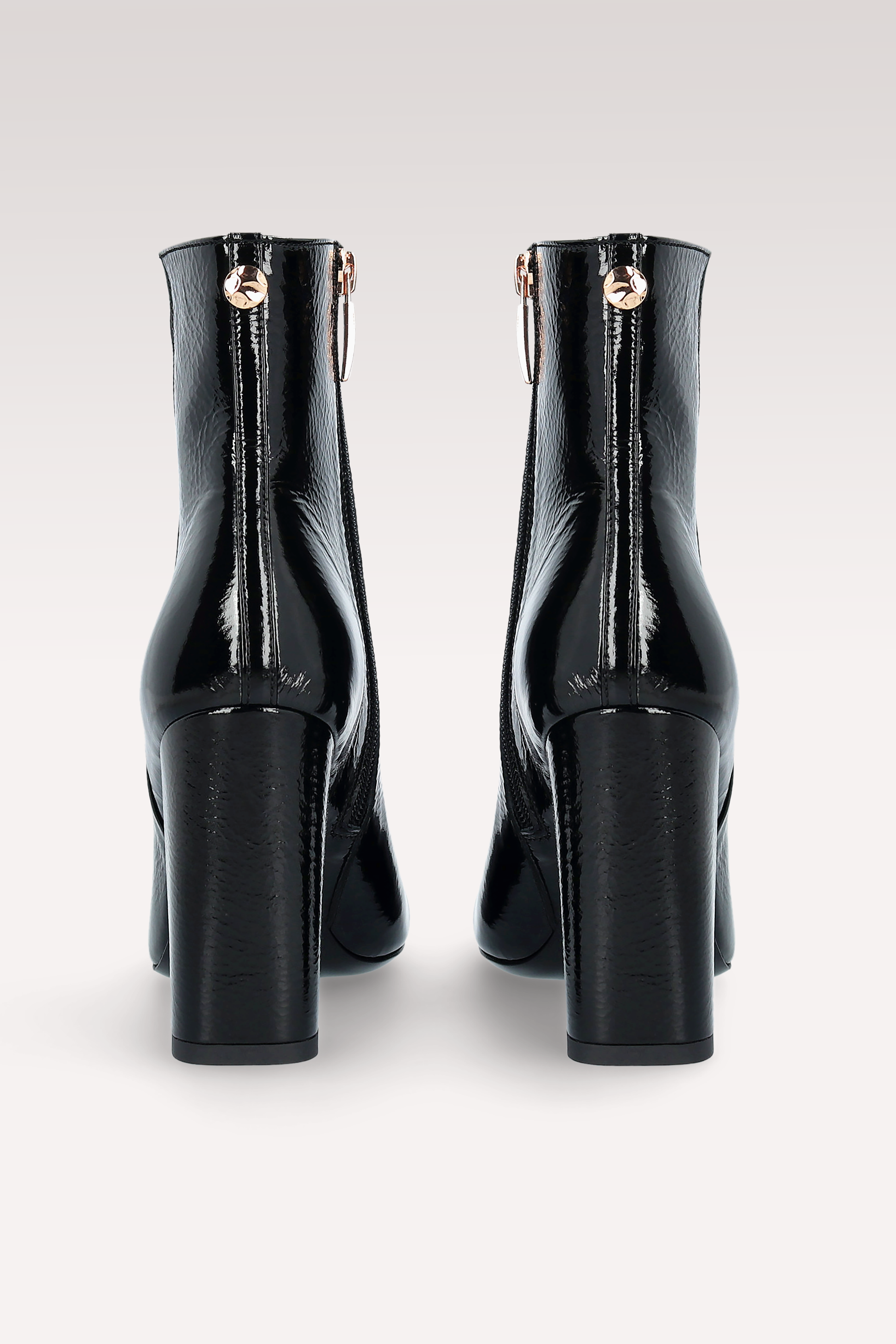 DELMA ZIP 02 BLACK CRUSHED PATENT LEATHER ANKLE BOOTS