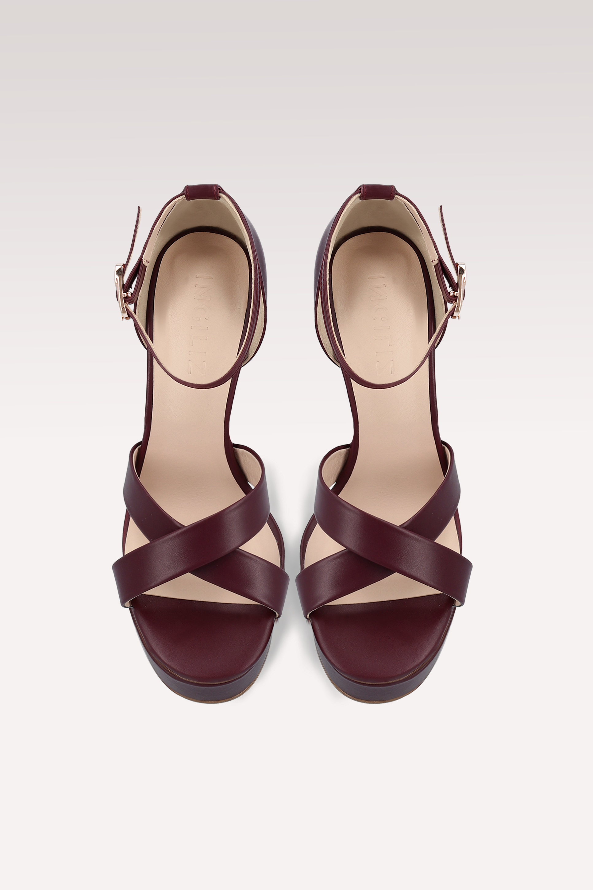 PATTY BORDEAUX LEATHER PLATFORM SANDALS