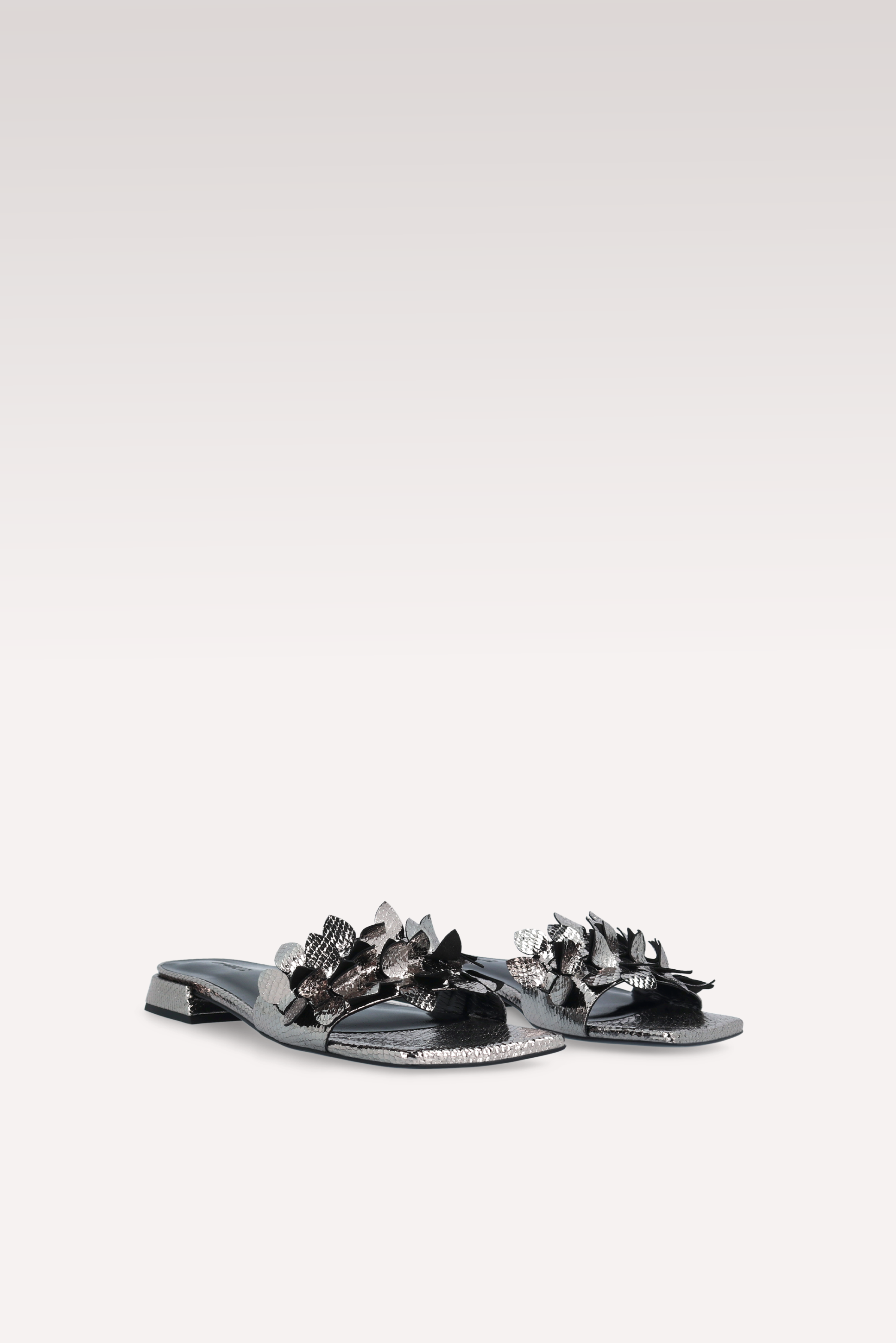 POLLY 01 MINI VIPER MIRROR DARK SILVER LEATHER MULES