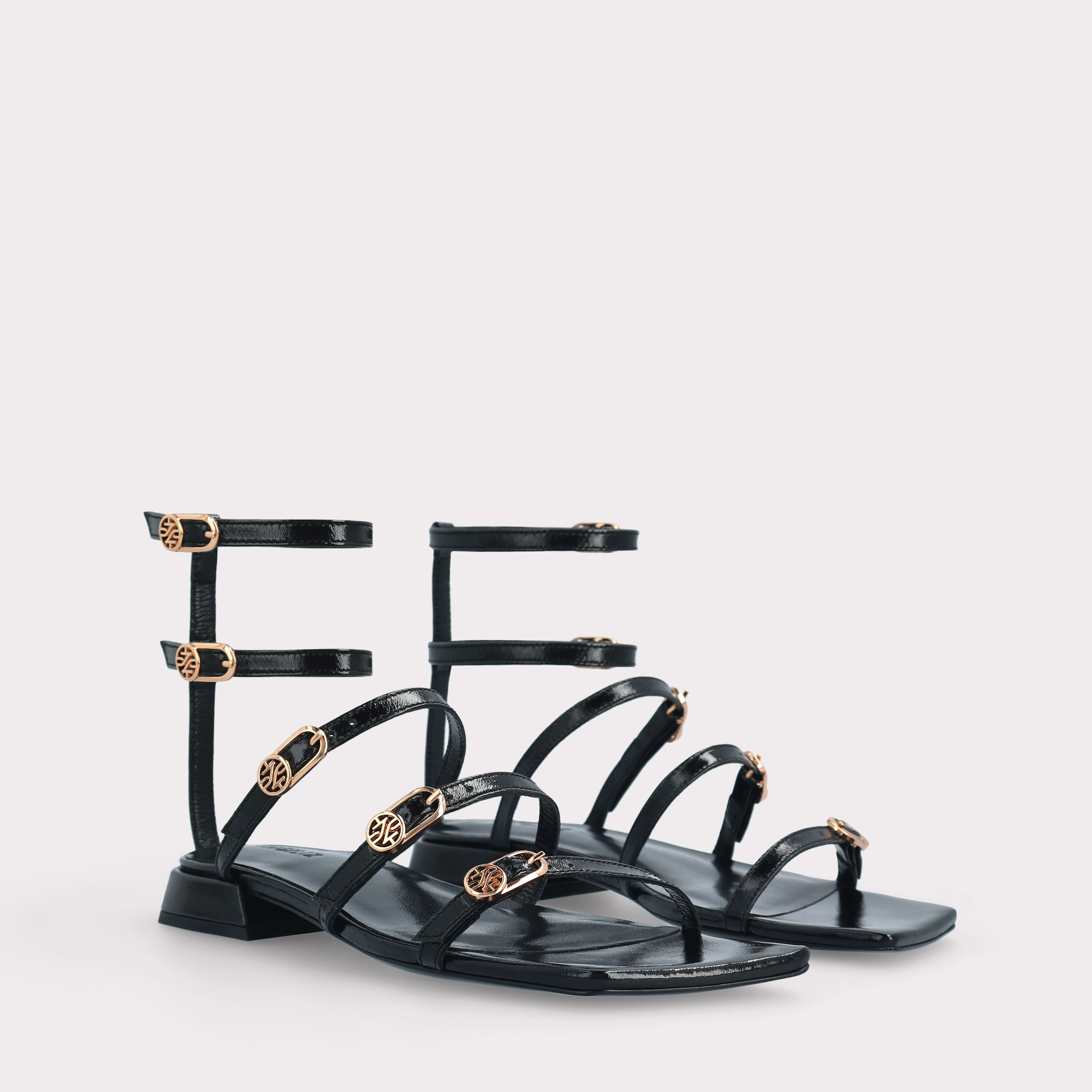 POLLY 02 BLACK LEATHER SANDALS