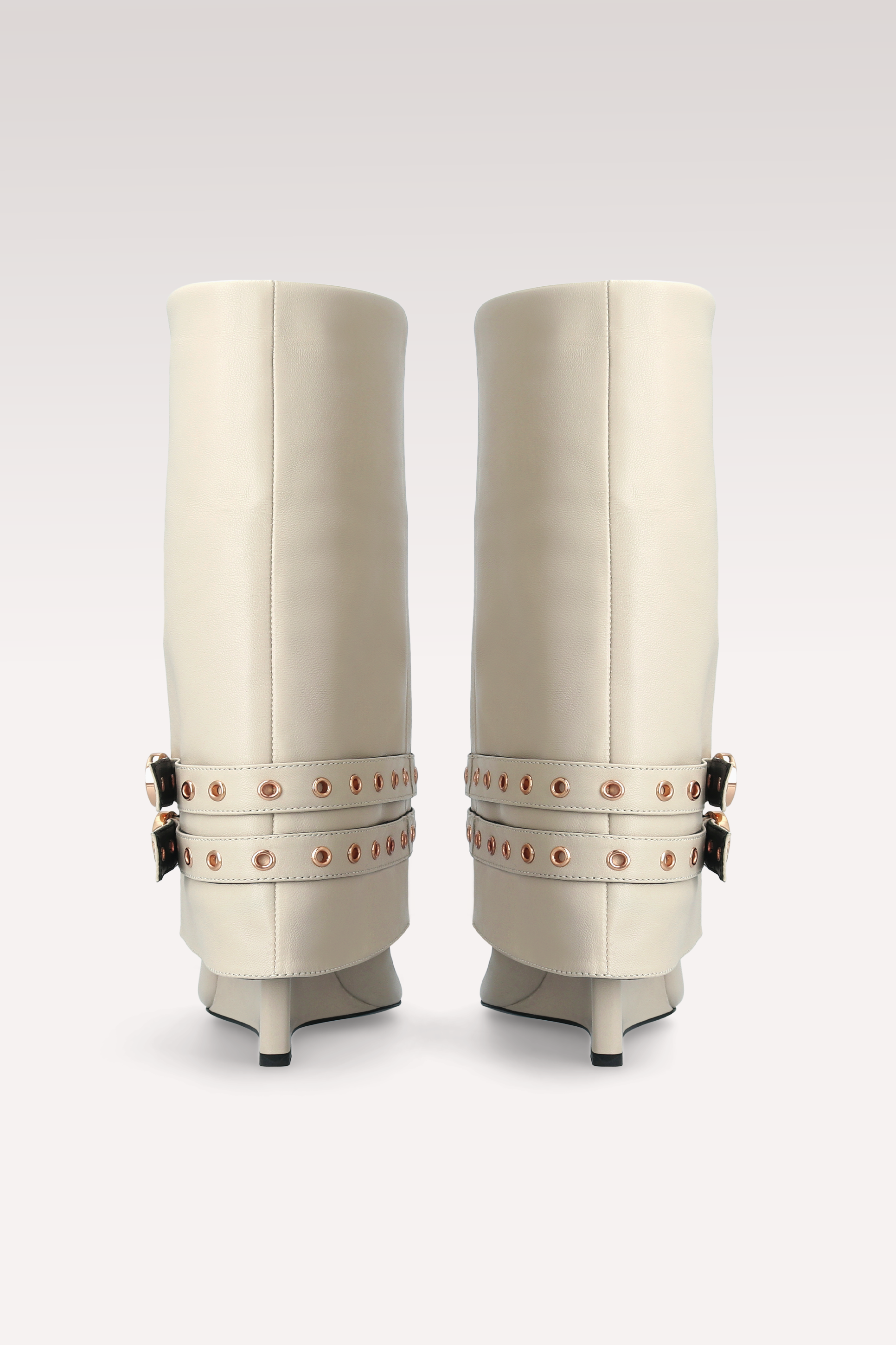 ZEUDI 04 BEIGE SMOOTH LEATHER EDGE HEEL BOOTS