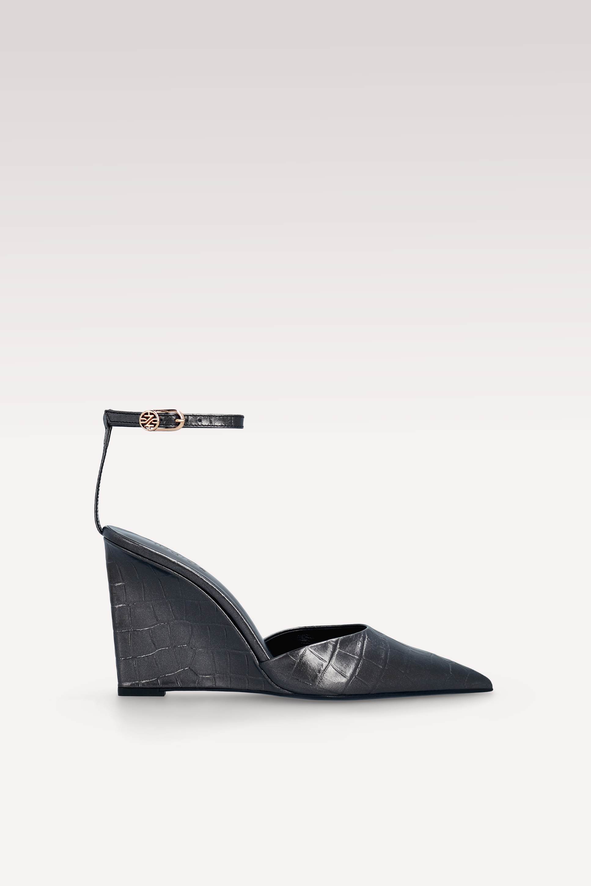 MONA GUNMETAL COLOR CROCO EMBOSSED LEATHER SANDALS