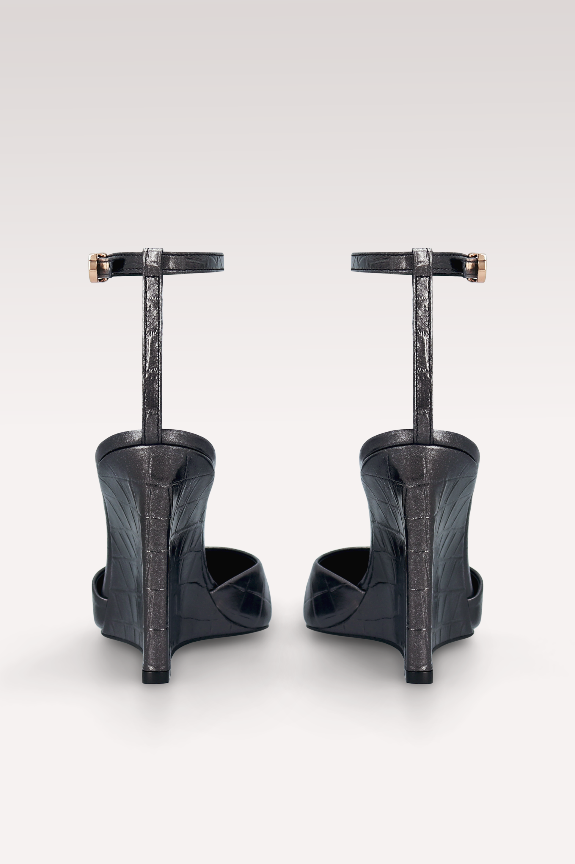 MONA GUNMETAL COLOR CROCO EMBOSSED LEATHER SANDALS