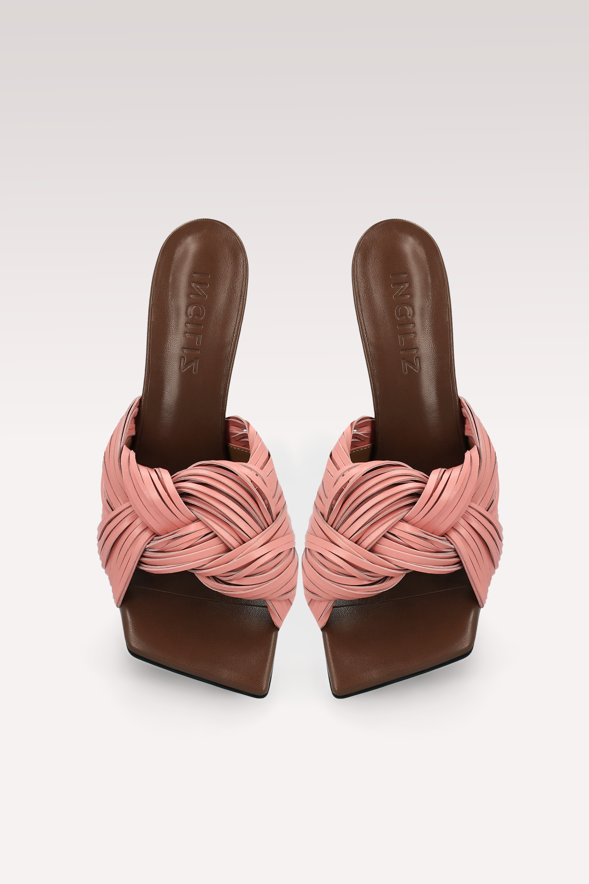 REESE DUSTY ROSE PINK AND CHOCOLATE BROWN LEATHER MULES