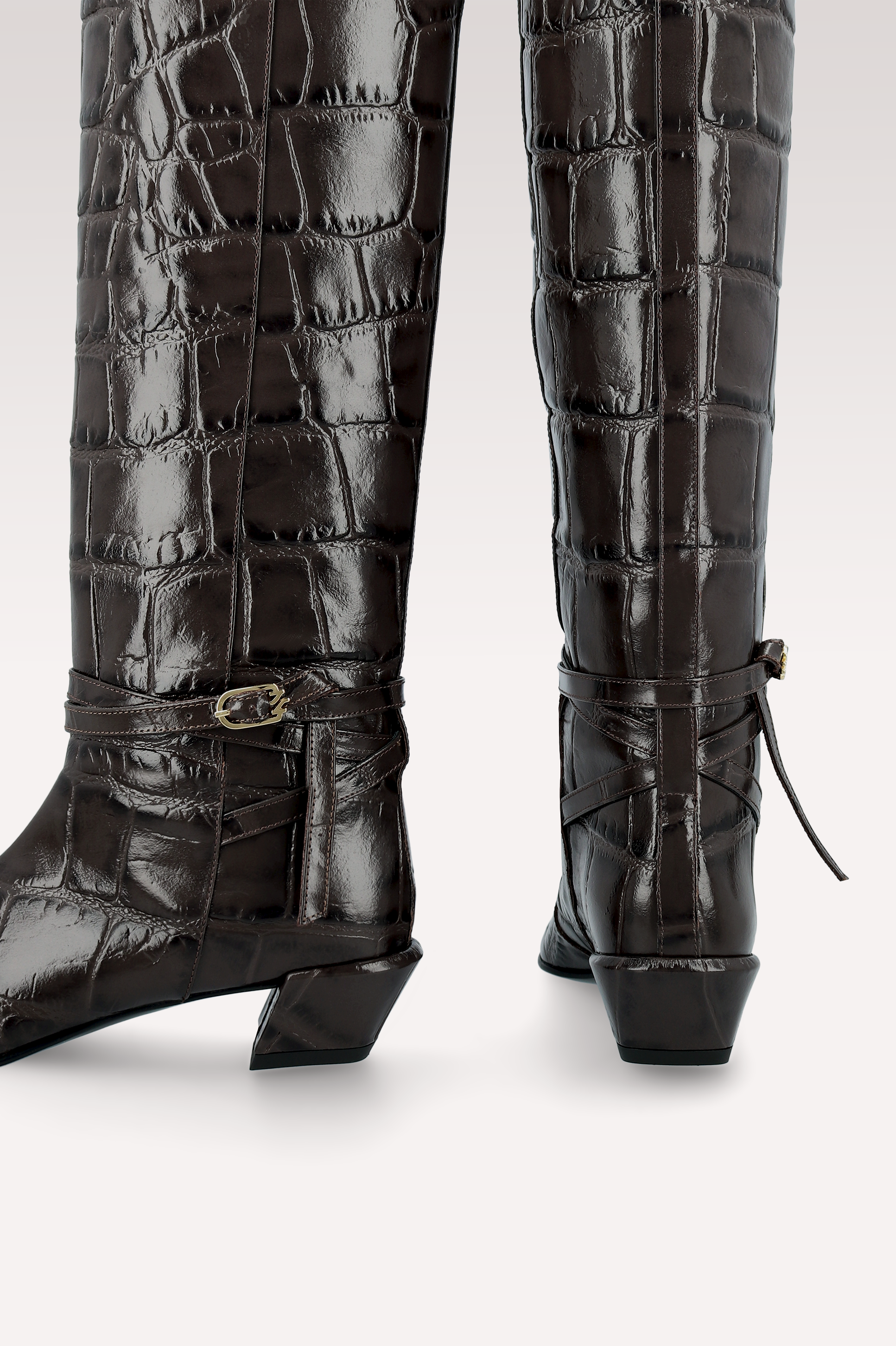 EMMA BROWN COCCO EMBOSSED LEATHER BOOTS