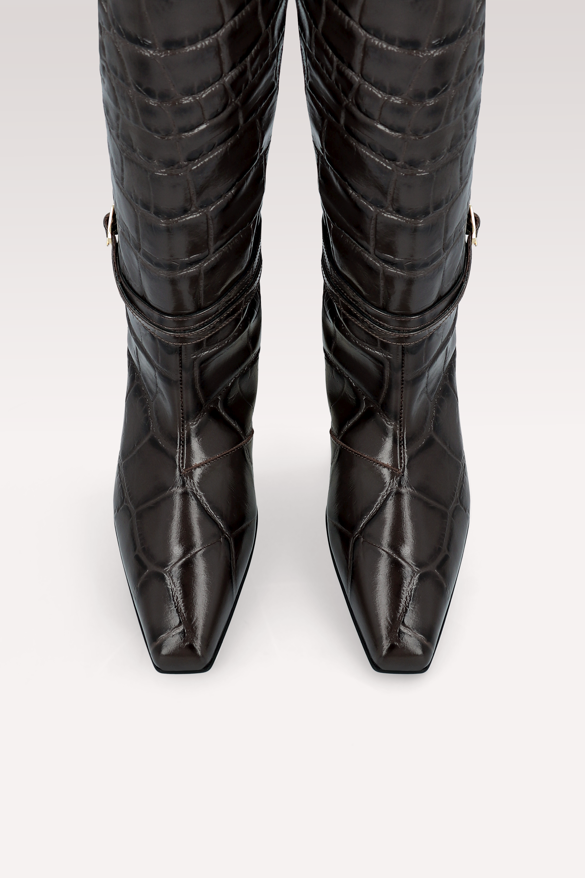 EMMA BROWN COCCO EMBOSSED LEATHER BOOTS