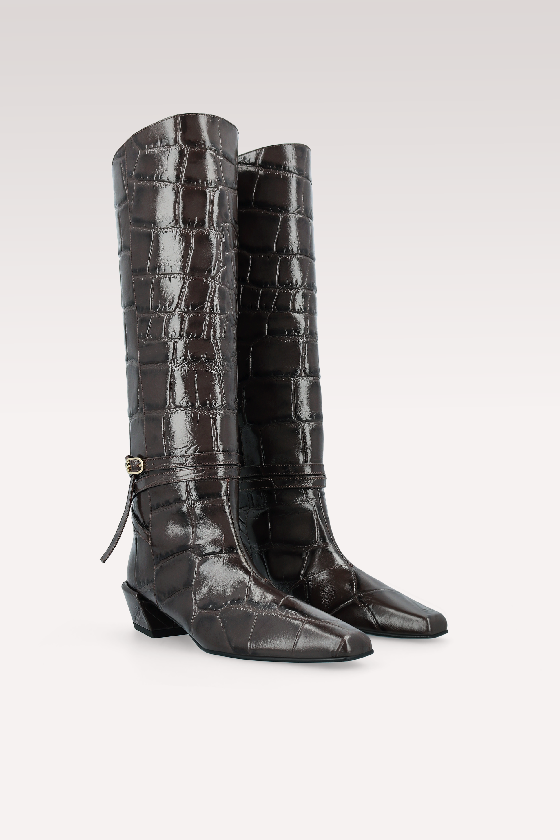 EMMA BROWN COCCO EMBOSSED LEATHER BOOTS