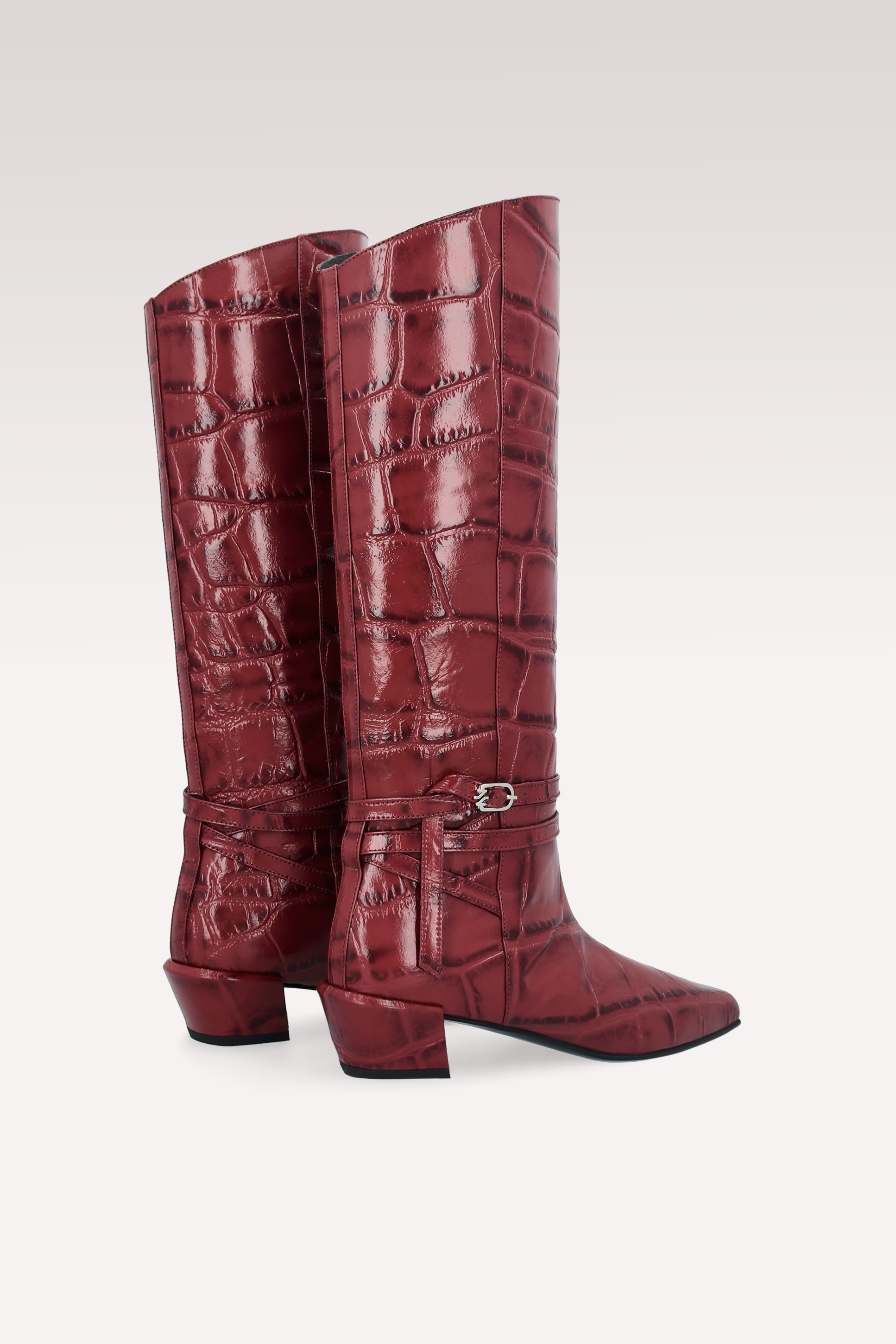 EMMA CHERRY COCCO EMBOSSED LEATHER BOOTS