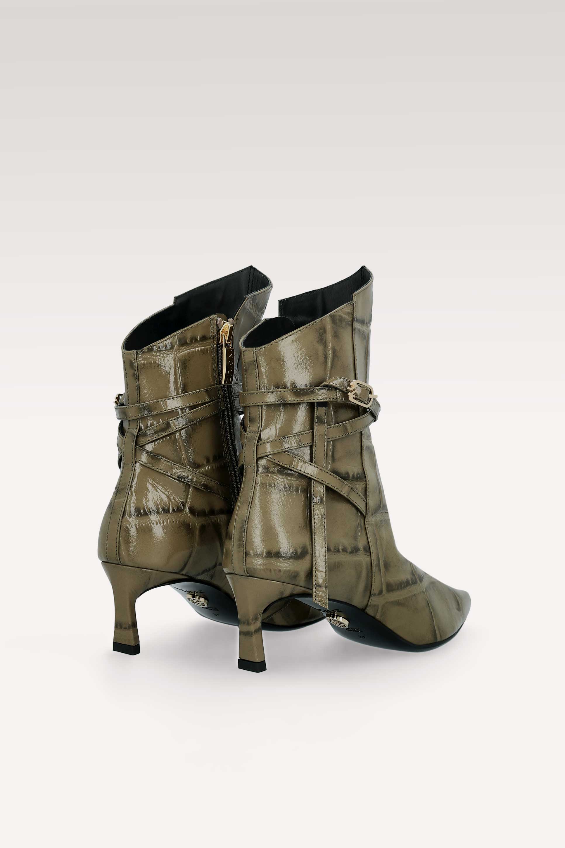 ORIANA OLIVIE COCCO EMBOSSED LEATHER ANKLE BOOTS AND CARRIE CROSSBODY BAG