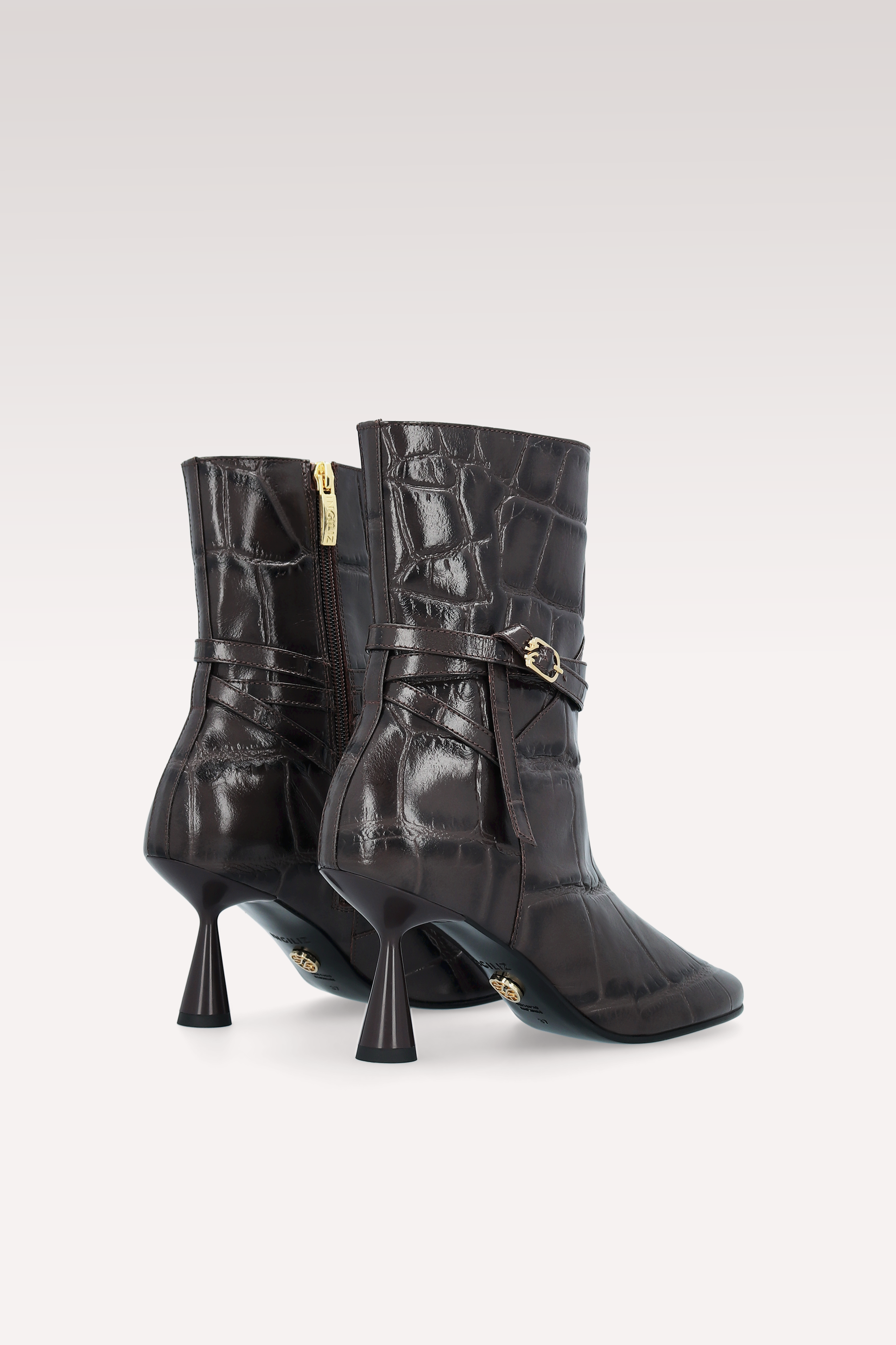 ZELDA BROWN COCCO EMBOSSED LEATHER ANKLE BOOTS