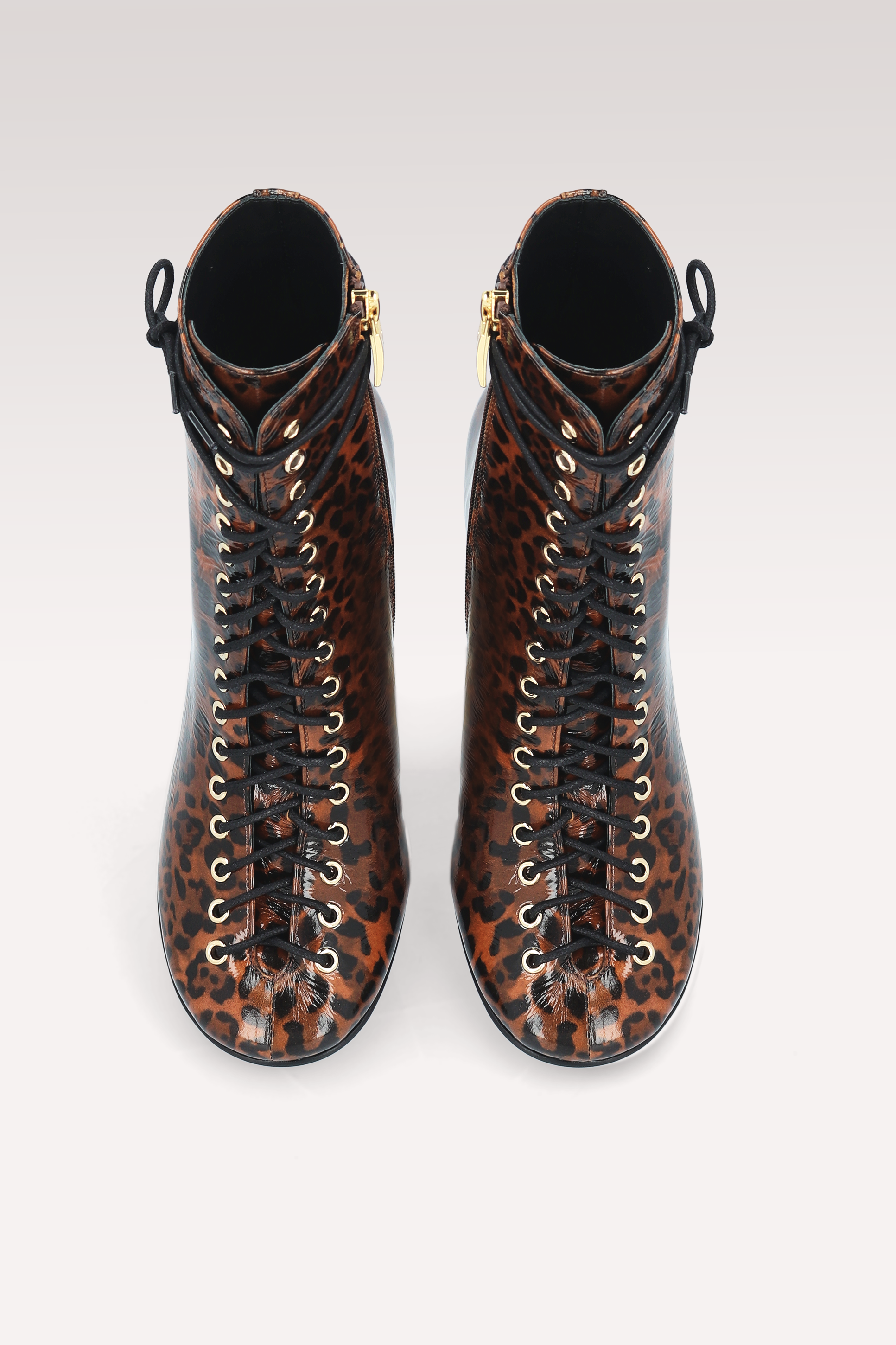 ZOE BROWN LEOPARD PRINT LEATHER ANKLE BOOTS