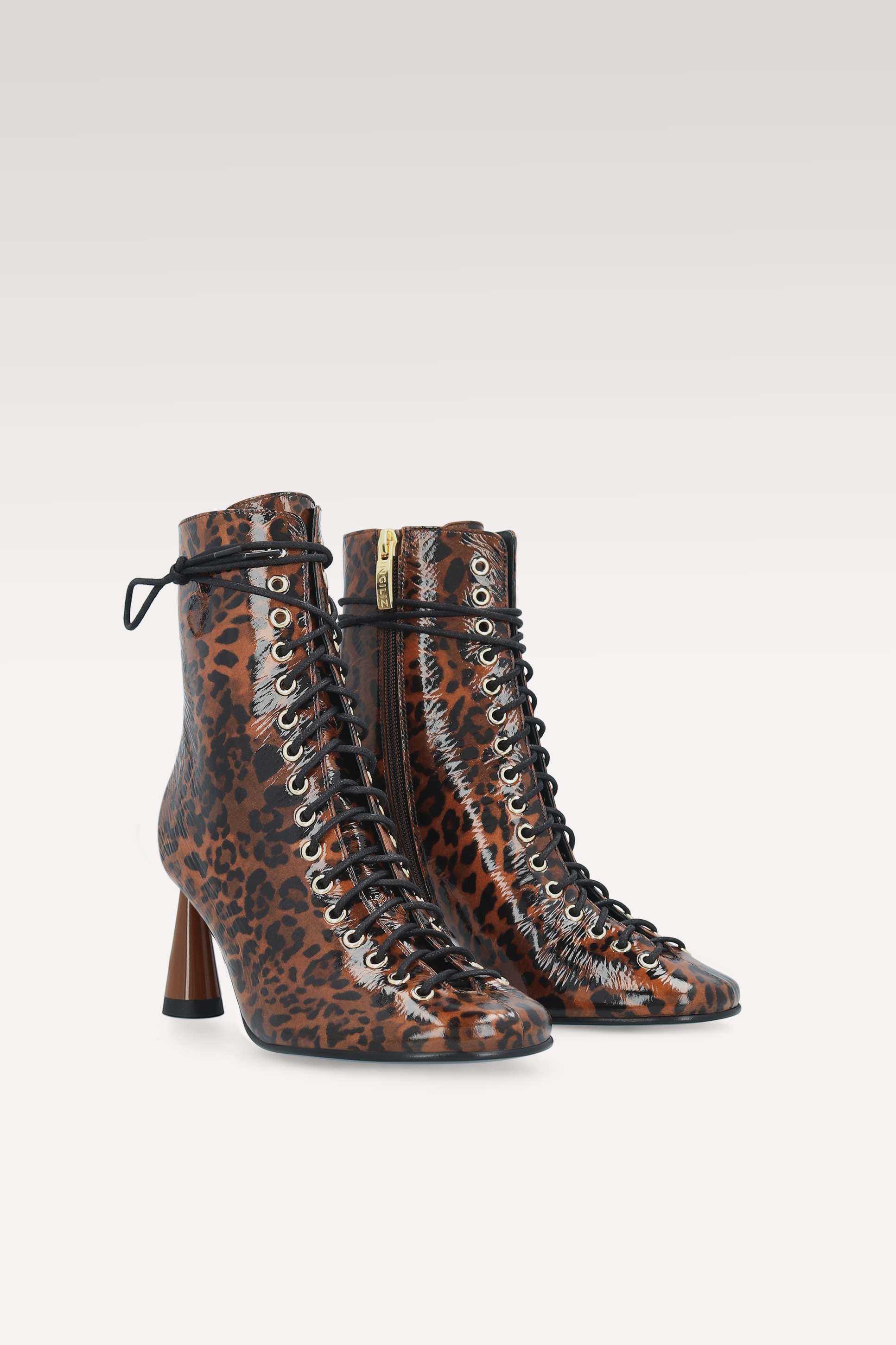 ZOE BROWN LEOPARD PRINT LEATHER ANKLE BOOTS AND DAISY SHOULDER BAG