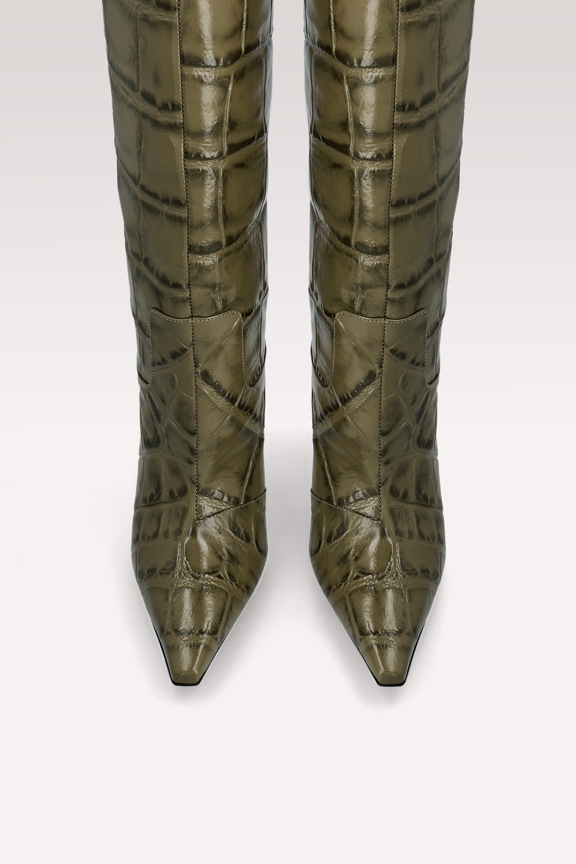 NATALIE OLIVE COCCO EMBOSSED LEATHER BOOTS