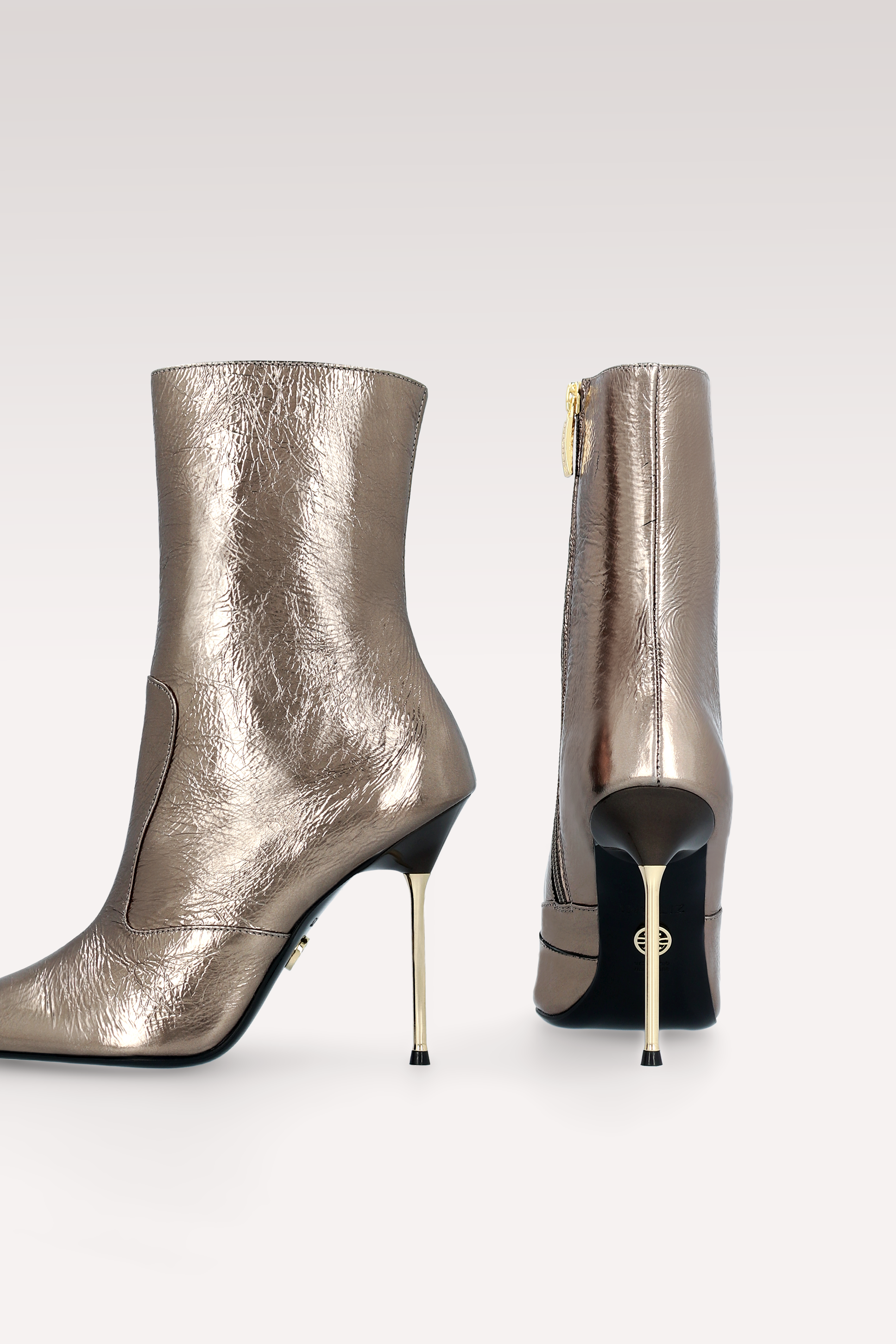 SUSAN BRASS METALLIC WRINKLED LEATHER ANKLE BOOTS