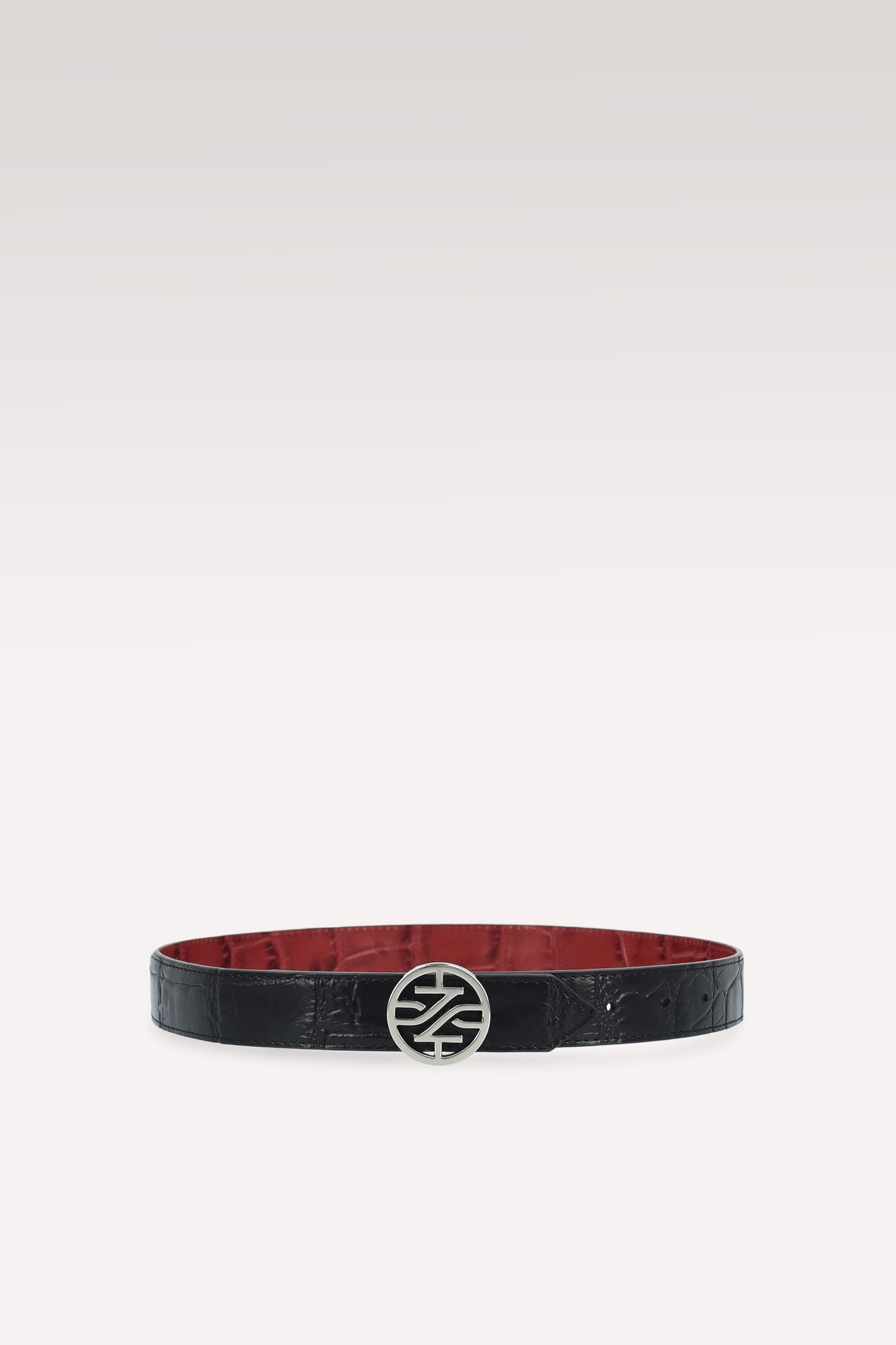 KEIRA 2 CHERRY NAPPA LEATHER AND BLACK COCCO EMBOSSED LEATHER BELT