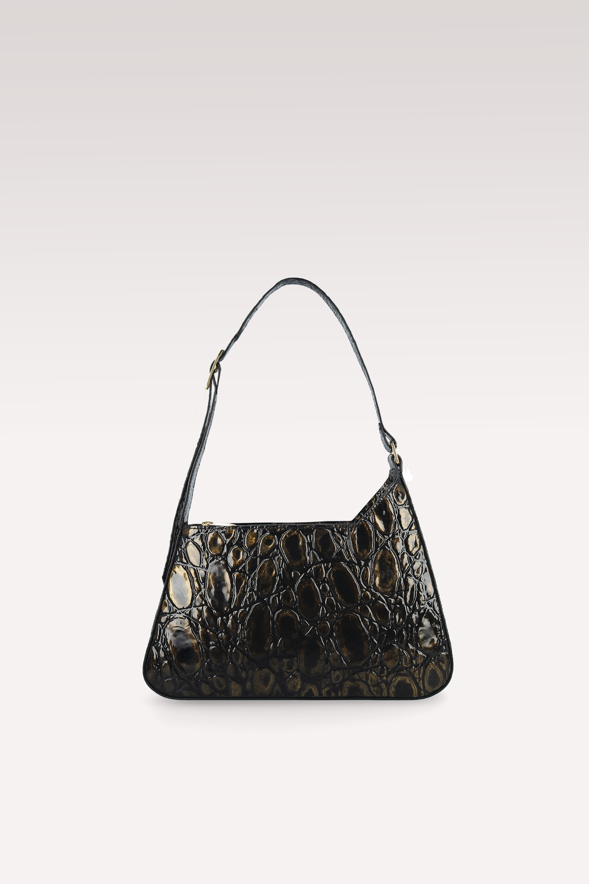 DALIA BLACK AND GOLD COCCO EMBOSSED LEATHER SHOULDER BAG