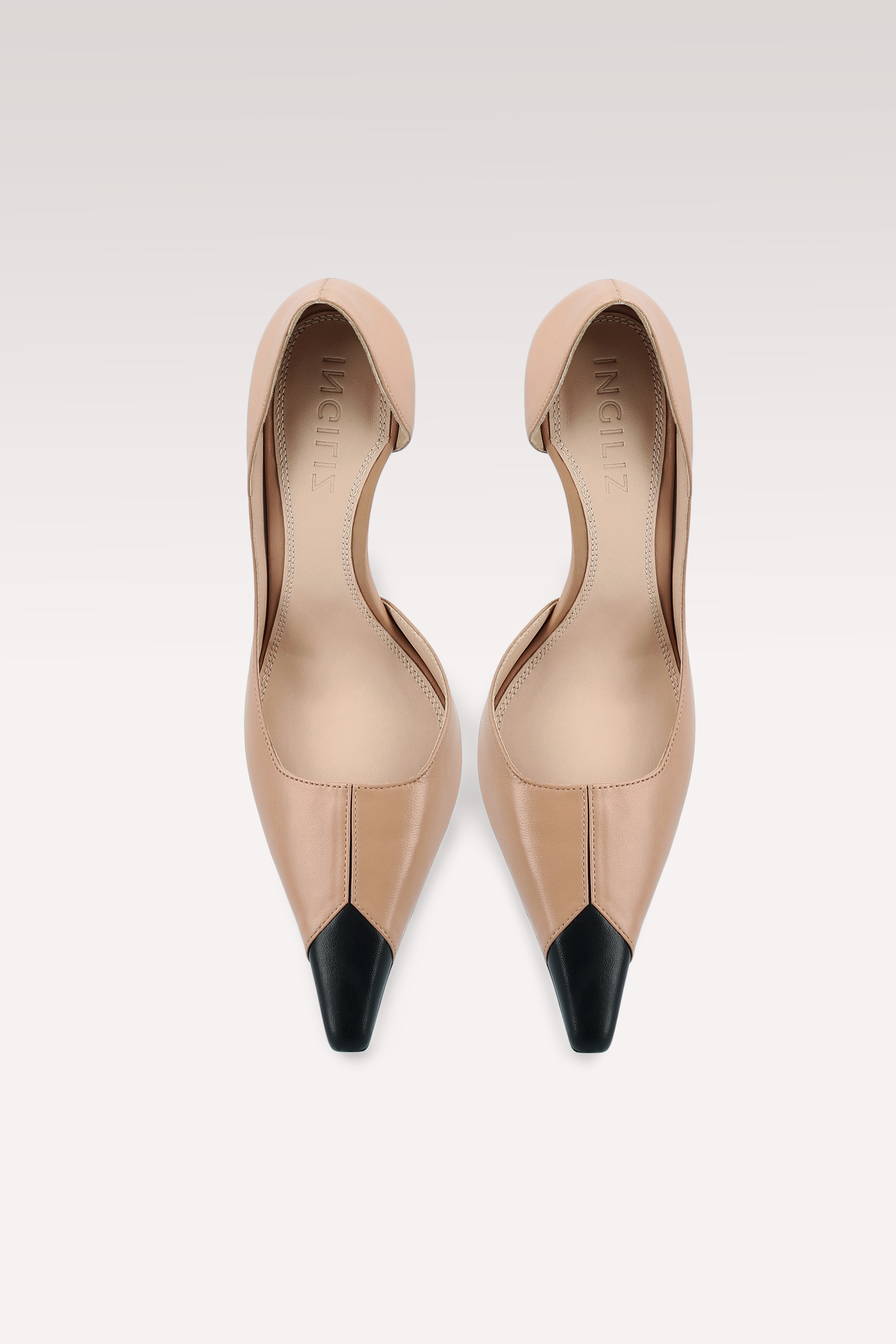 VESPER MOCHA MOUSSE AND BLACK LEATHER PUMPS AND DALIA BLACK SEMI PATENT LEATHER SHOULDER BAG
