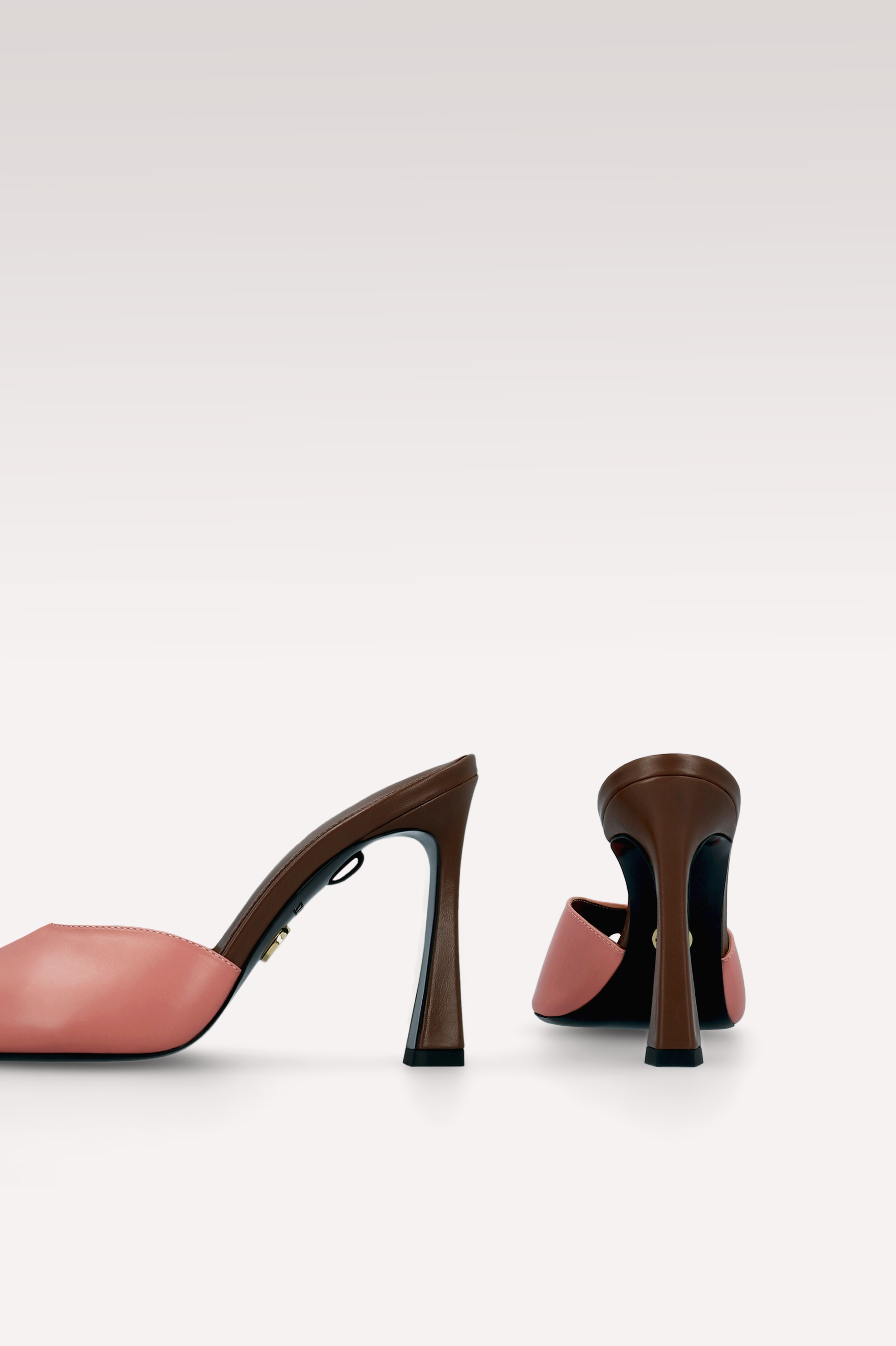 VIPER DUSTY ROSE PINK AND CHOCOLATE BROWN LEATHER MULES