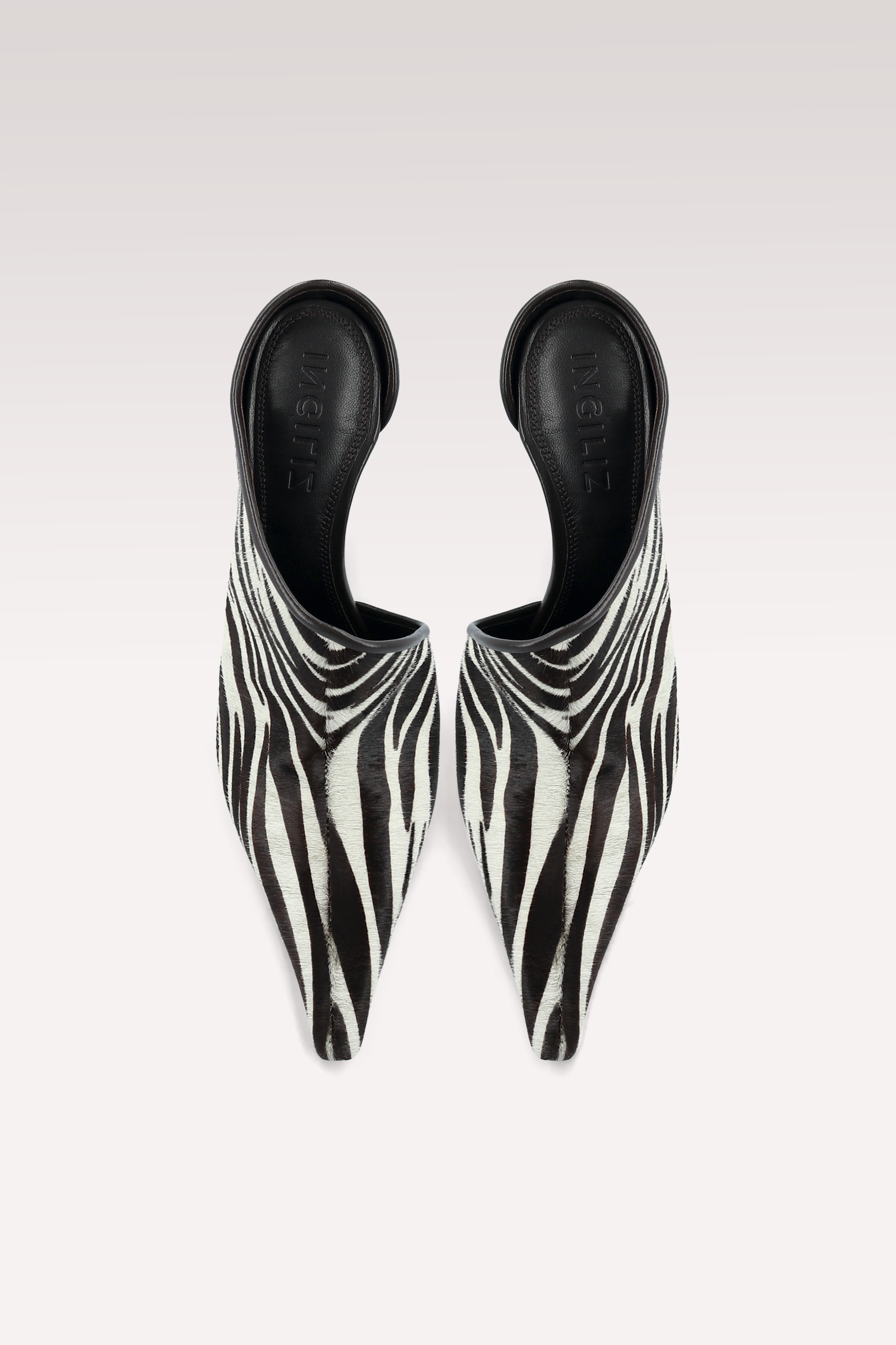 VALE ZEBRA PRINT CALF HAIR LEATHER MULES AND EDGE WHITE LEATHER BELT