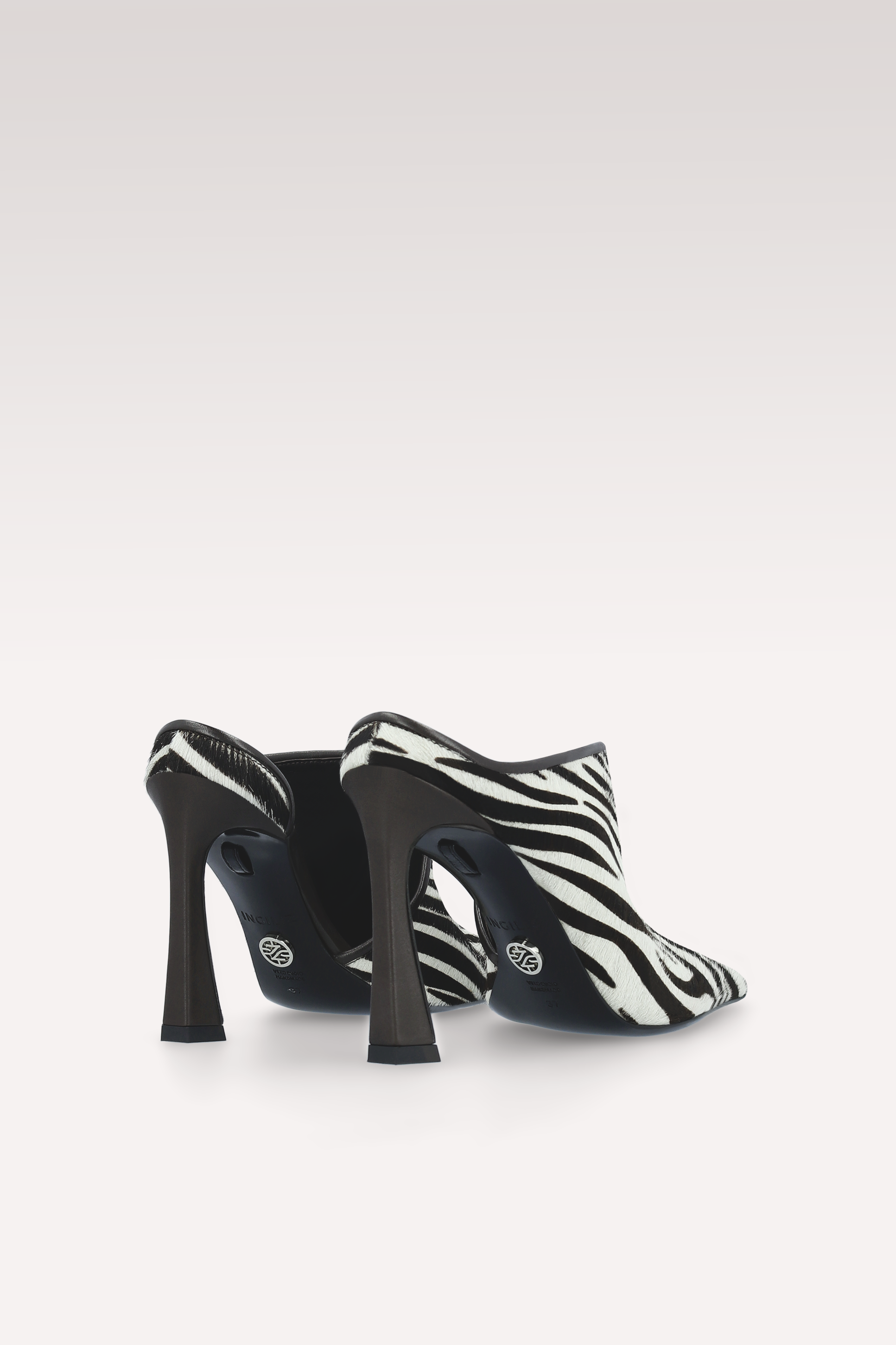 VALE ZEBRA PRINT CALF HAIR LEATHER MULES AND EDGE WHITE LEATHER BELT