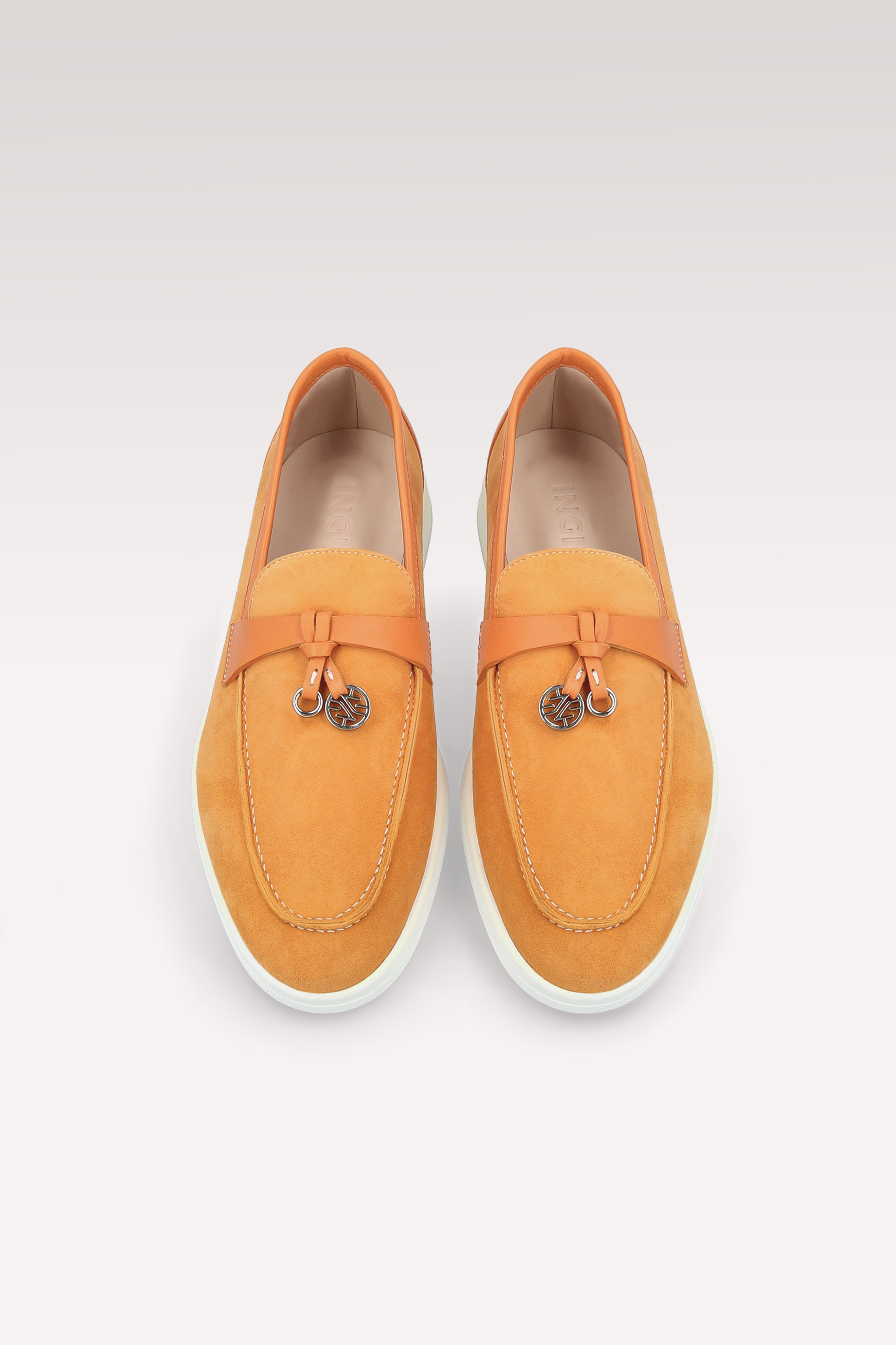 PRIVE ORANGE SUEDE AND LEATHER LOAFERS