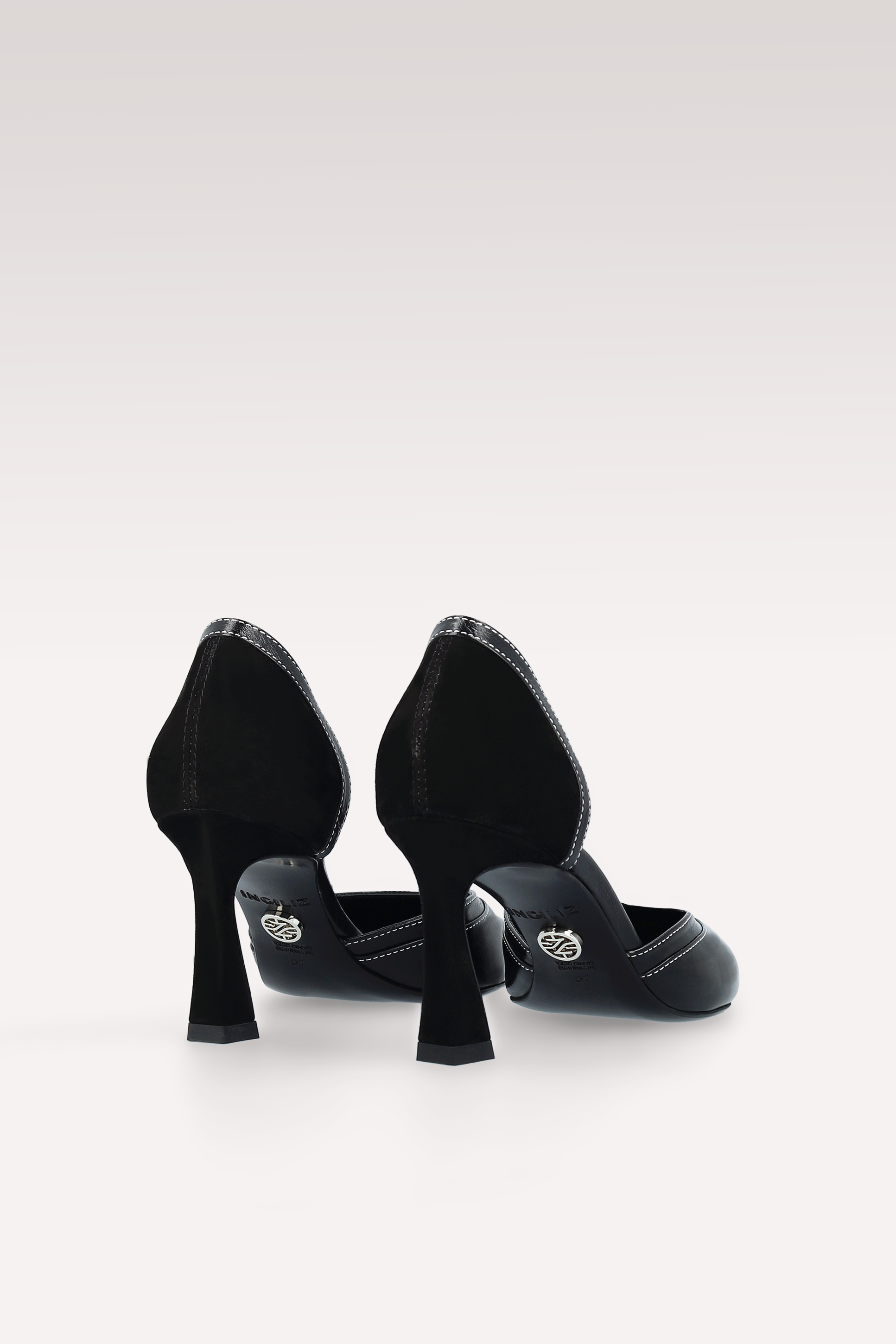 MERYL BLACK SUEDE AND LEATHER PUMPS WITH WHITE STITCHING