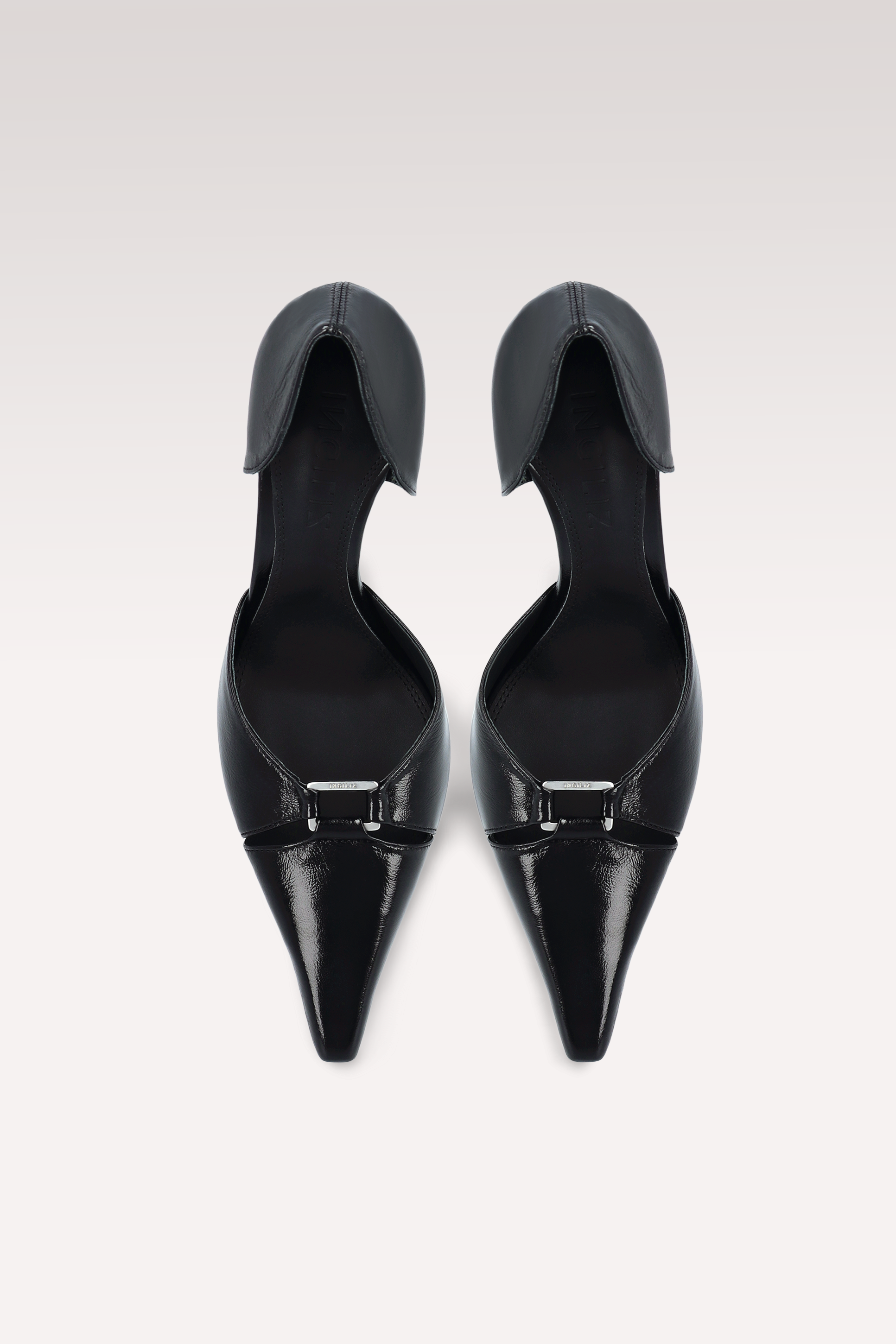 CHARLIZE BLACK CREASED SHINY LEATHER PUMPS