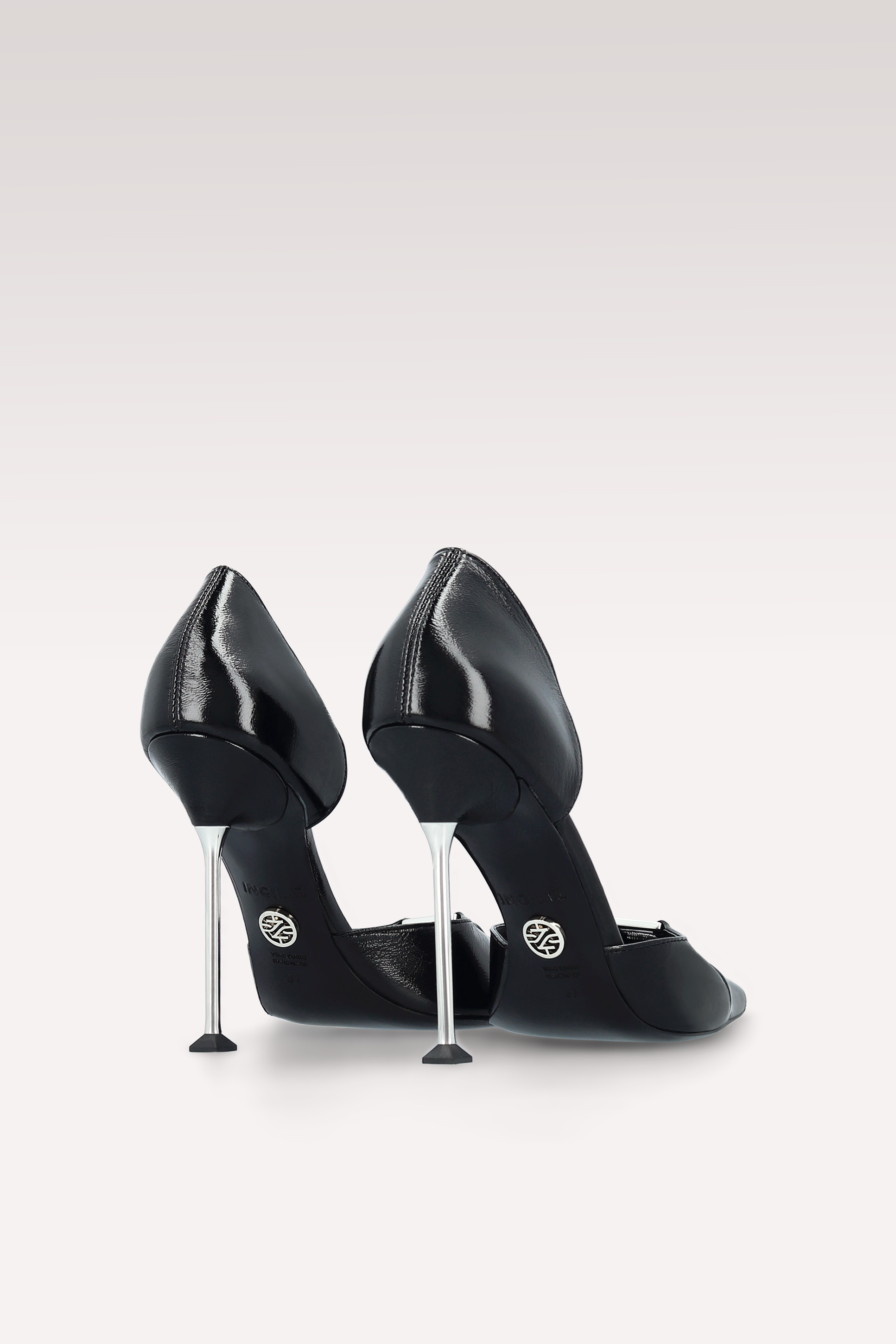 CHARLIZE BLACK CREASED SHINY LEATHER PUMPS